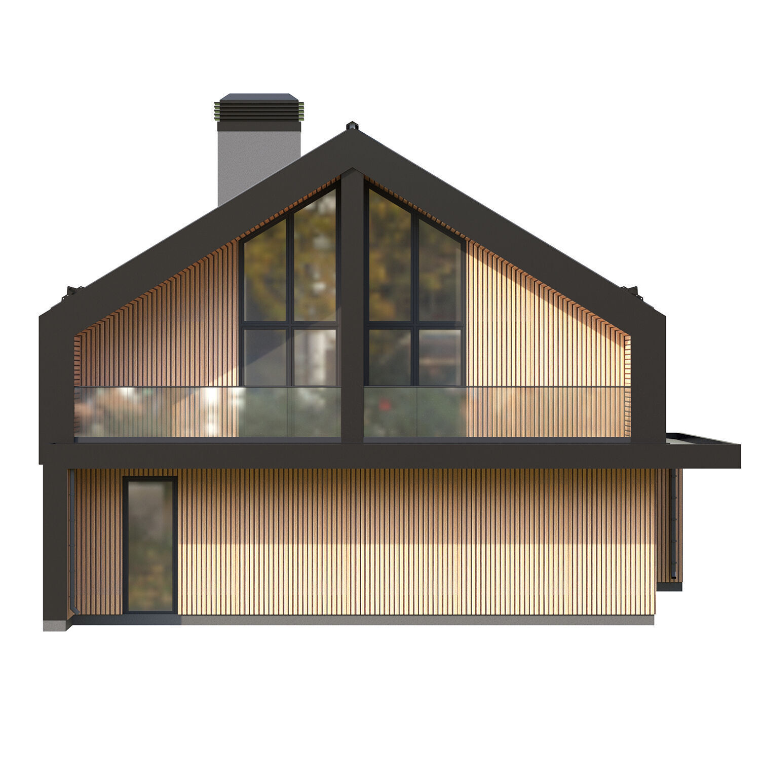 Modern barn style house Low-poly 3D model_2
