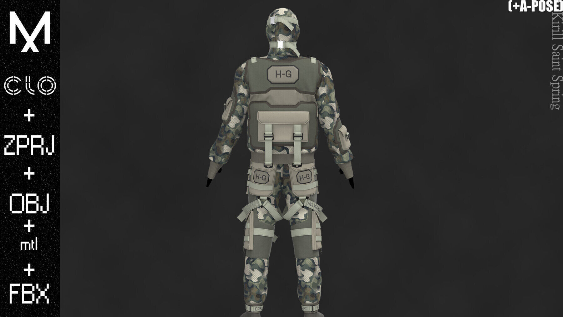 Military Outfit Male Marvelous designer Clo3d OBJ mtl FBX ZPRJ 3D model_1