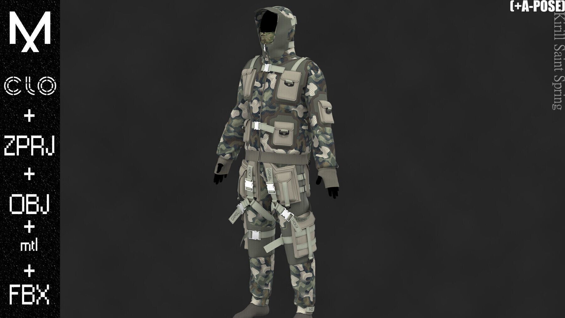 Military Outfit Male Marvelous designer Clo3d OBJ mtl FBX ZPRJ 3D model_4