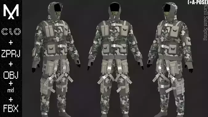 Military Outfit Male Marvelous designer Clo3d OBJ mtl FBX ZPRJ