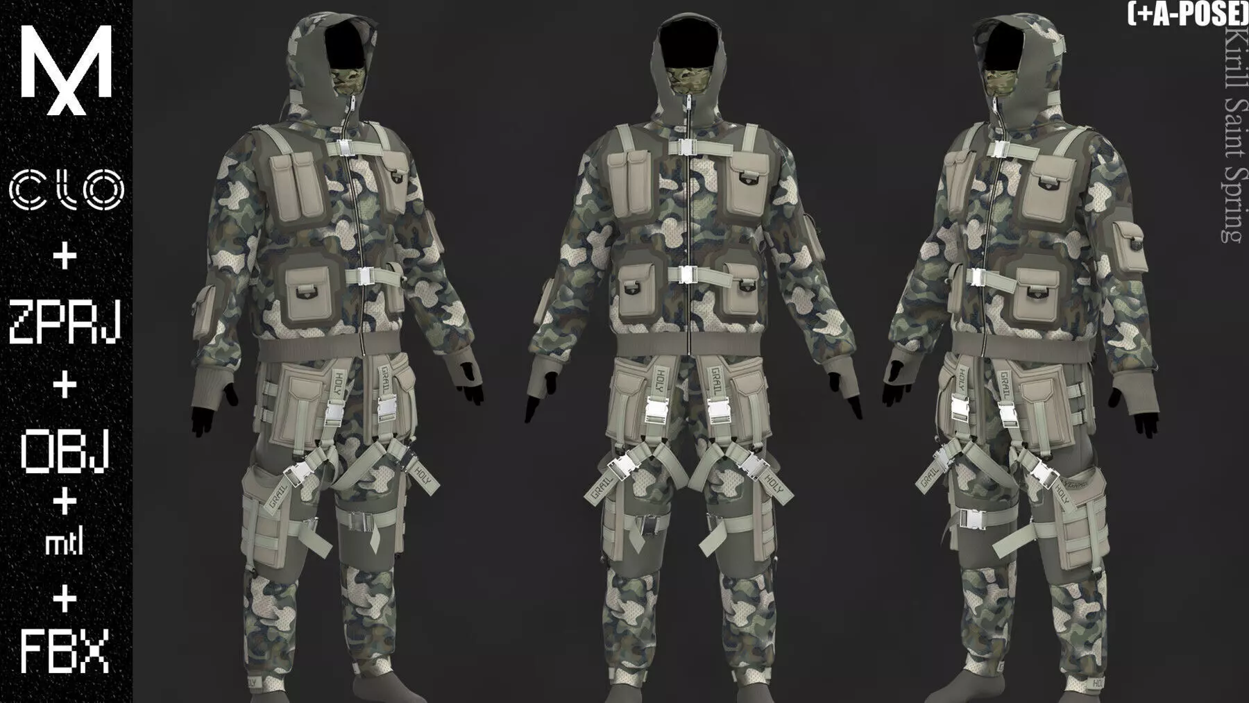 Military Outfit Male Marvelous designer Clo3d OBJ mtl FBX ZPRJ 3D model_0