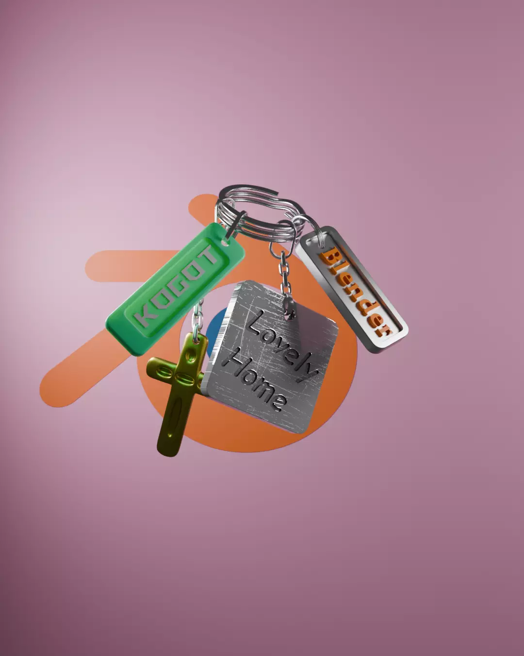 Stylized Metal Keychains - Game Ready Low Poly Model 3D model_0