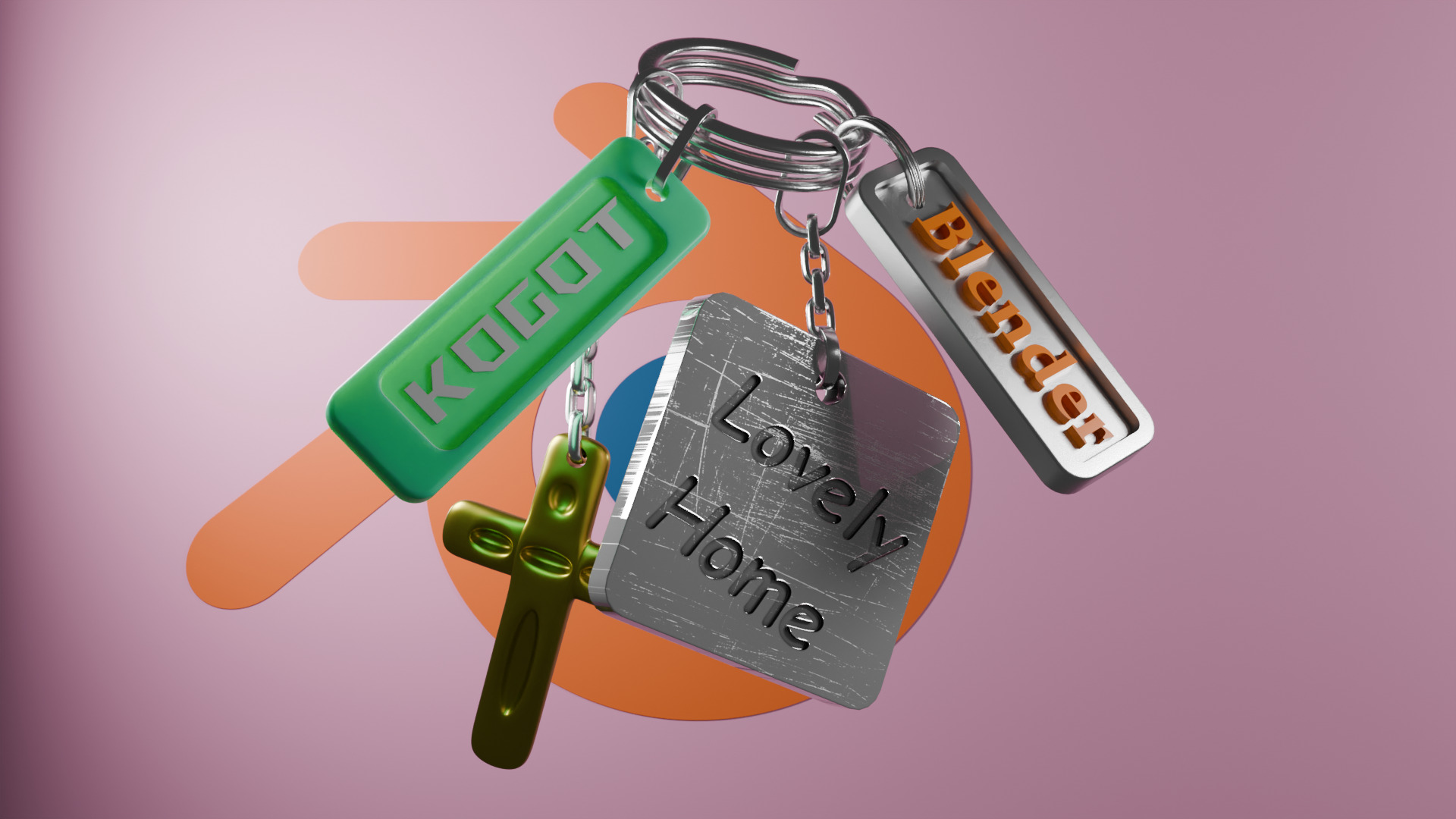 Stylized Metal Keychains - Game Ready Low Poly Model 3D model_1