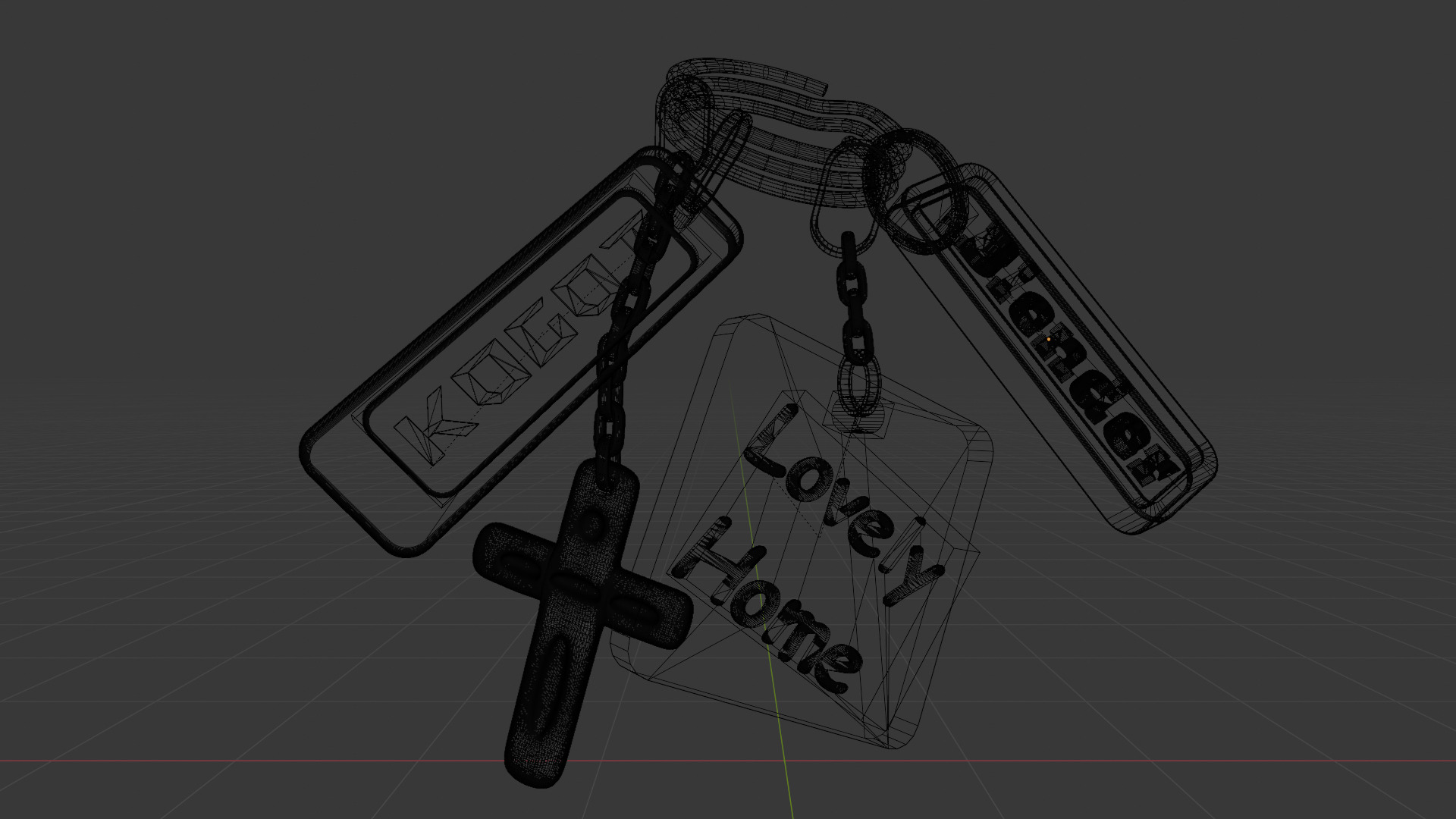 Stylized Metal Keychains - Game Ready Low Poly Model 3D model_6