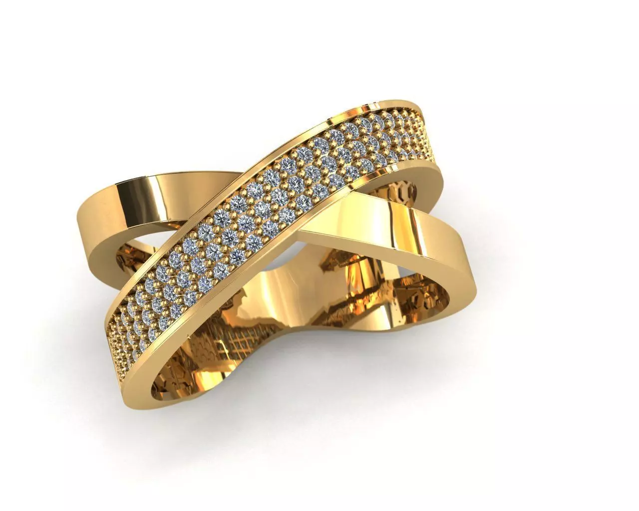 Crossover Pave Diamond Ring 3D print model_0
