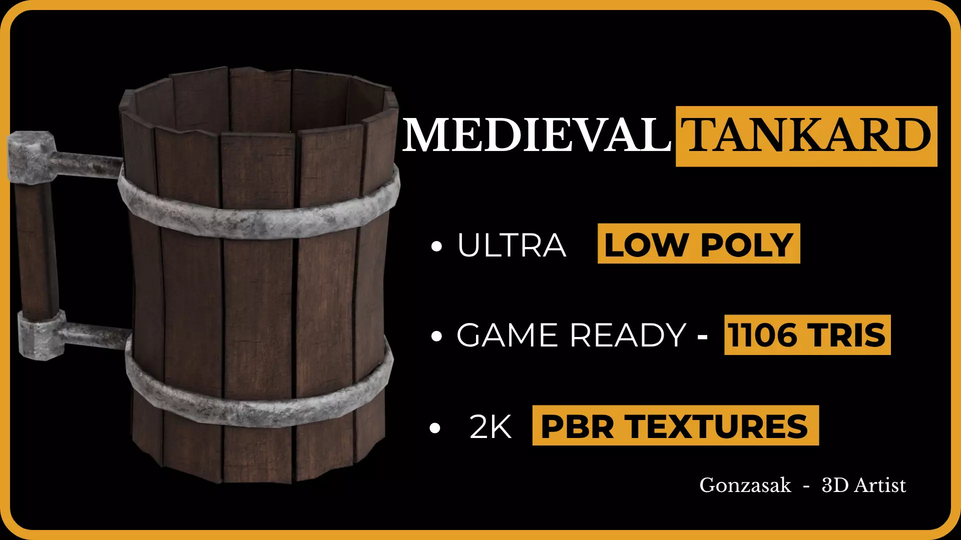 Medieval Wooden Tankard Game Ready Low Poly Prop Low-poly 3D model_0