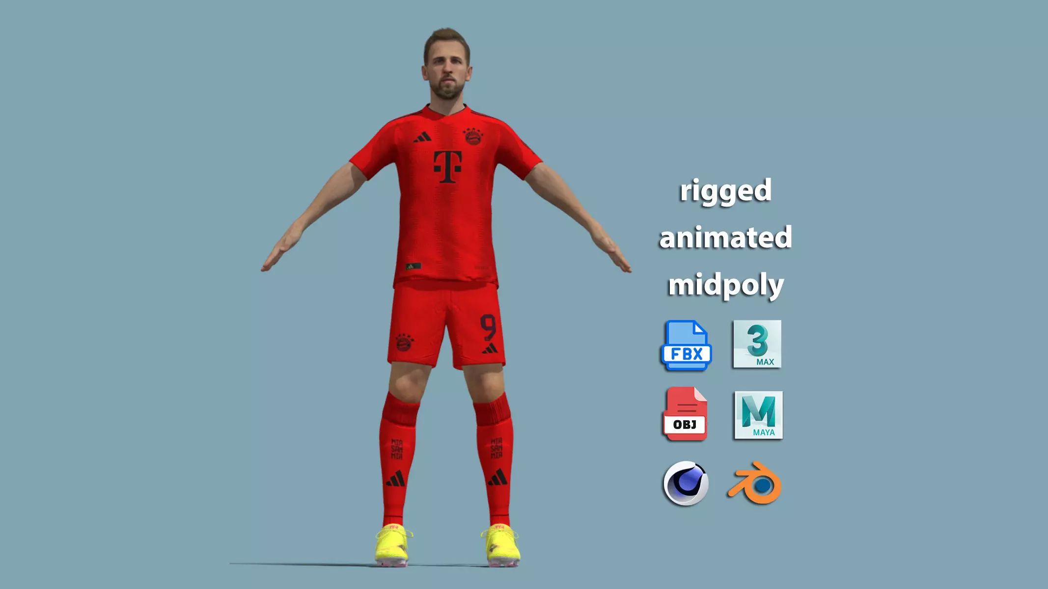 T-Pose Rigged Harry Kane Bayern Munich 24-25 3D model_0