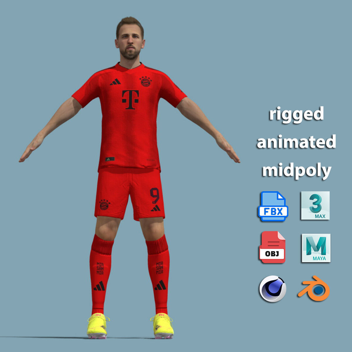 T-Pose Rigged Harry Kane Bayern Munich 24-25 3D model_2