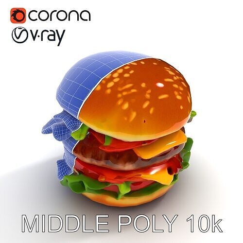 Delicious Cheeseburger with Toppings D Model Pack Low-poly 3D model 6