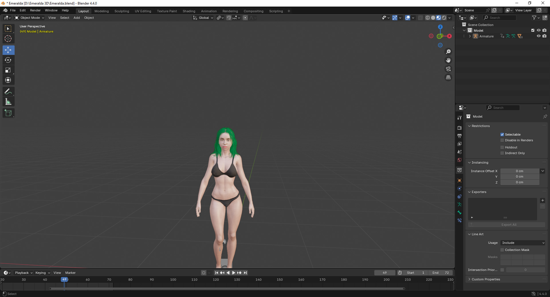 Emeralda Realistic Female Character  Low-poly 3D model_7