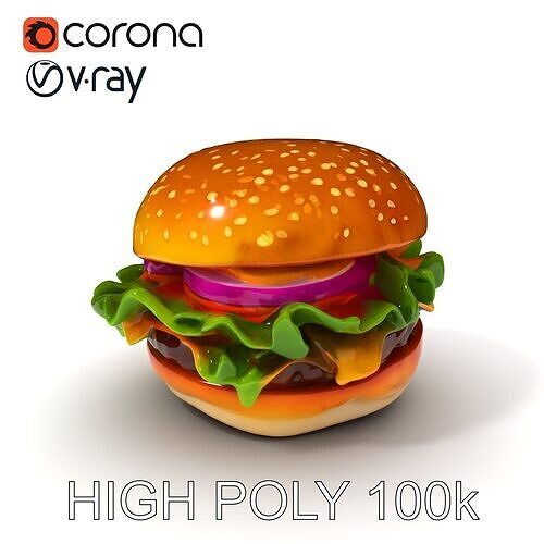 Cheeseburger D Model Pack with Onion and Lettuce Low-poly 3D model