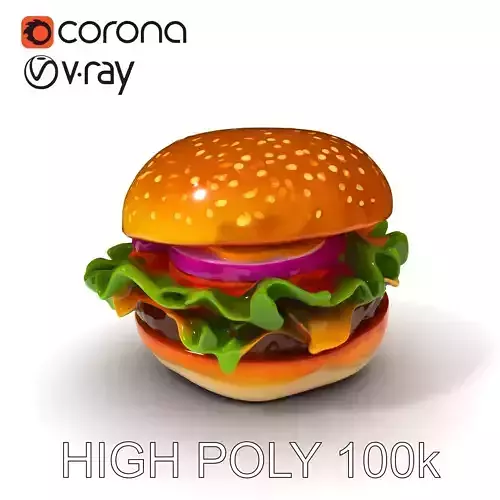 Cheeseburger D Model Pack with Onion and Lettuce Low-poly 3D model