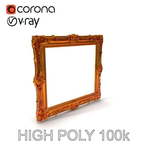 Baroque Gold Ornate Frame D Model Pack Low-poly 3D model