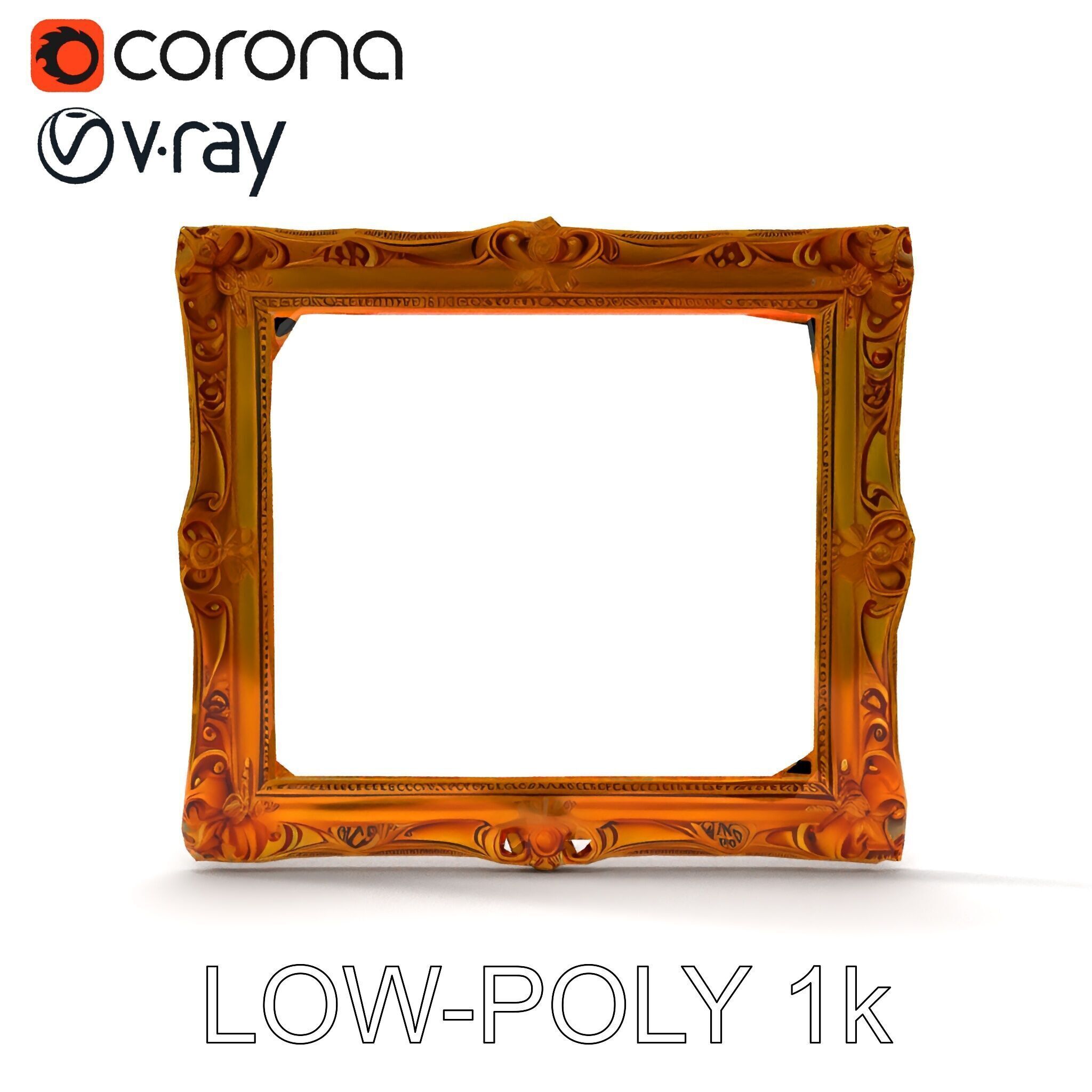 Baroque Gold Ornate Frame D Model Pack Low-poly 3D model_7
