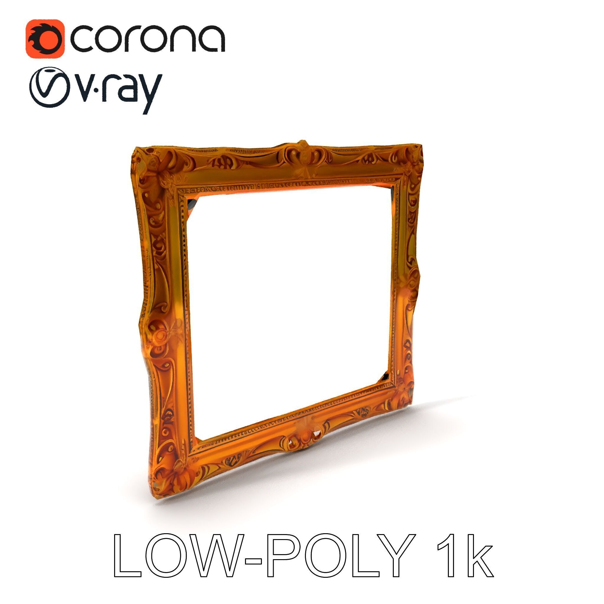 Baroque Gold Ornate Frame D Model Pack Low-poly 3D model_9