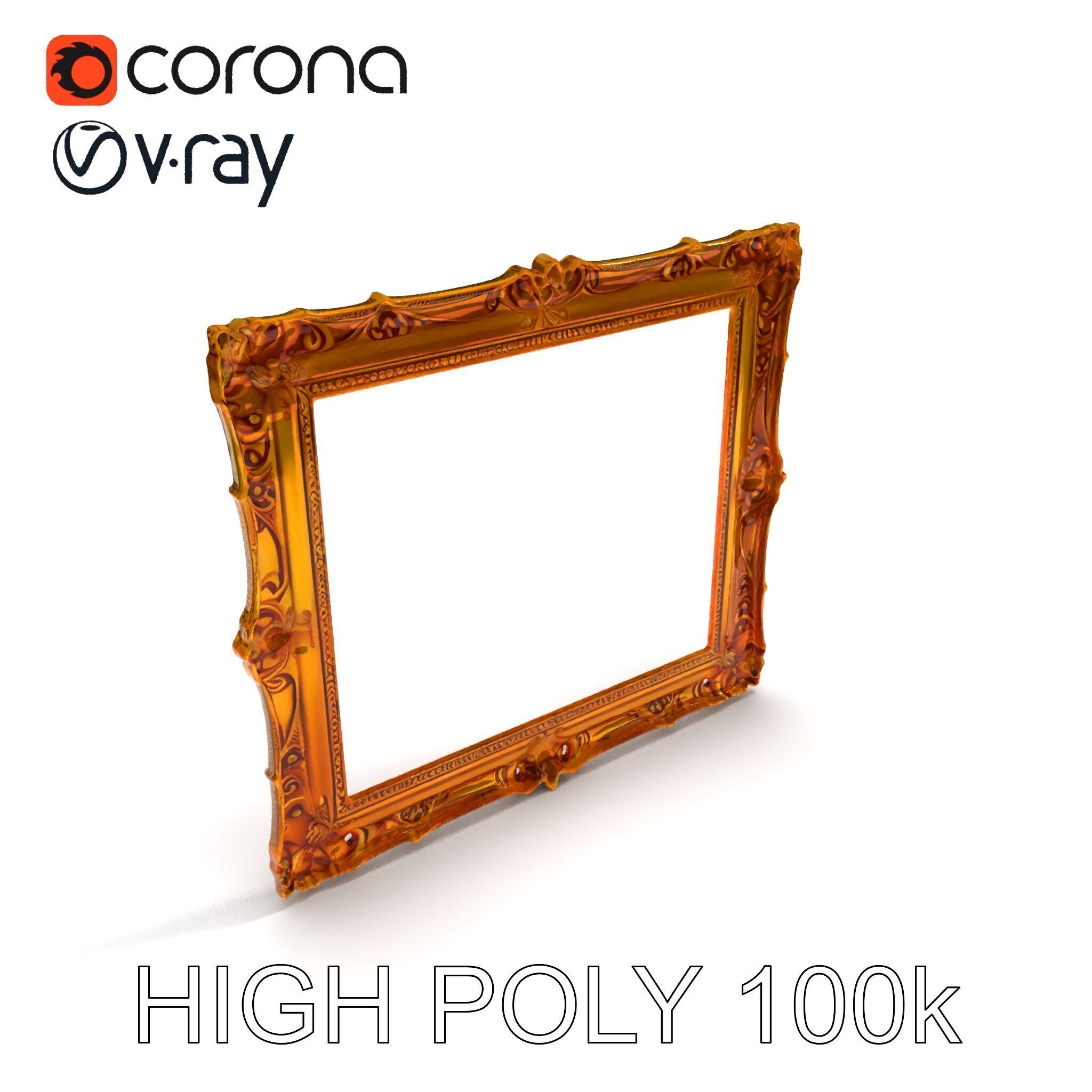 Baroque Gold Ornate Frame D Model Pack Low-poly 3D model_18