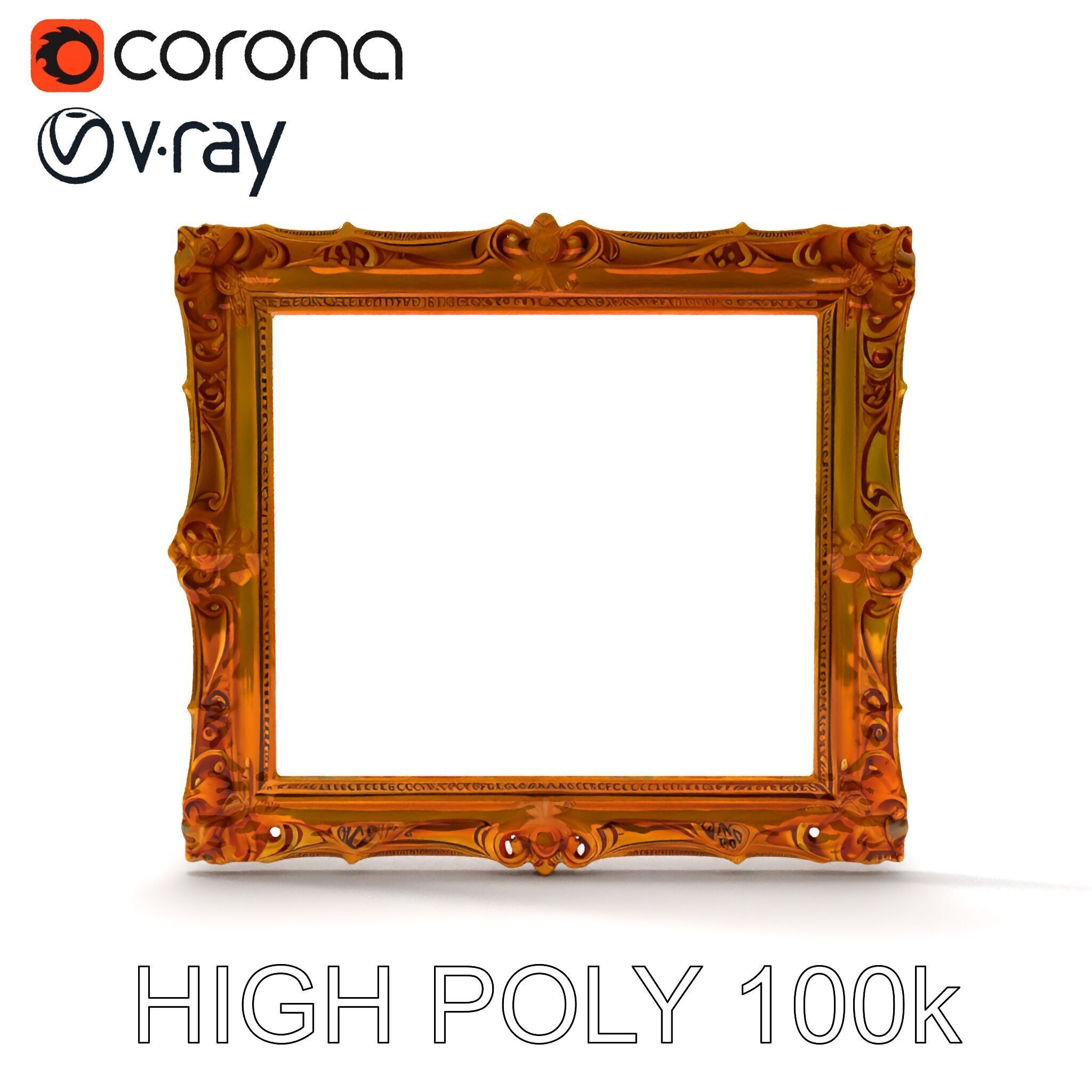 Baroque Gold Ornate Frame D Model Pack Low-poly 3D model_28