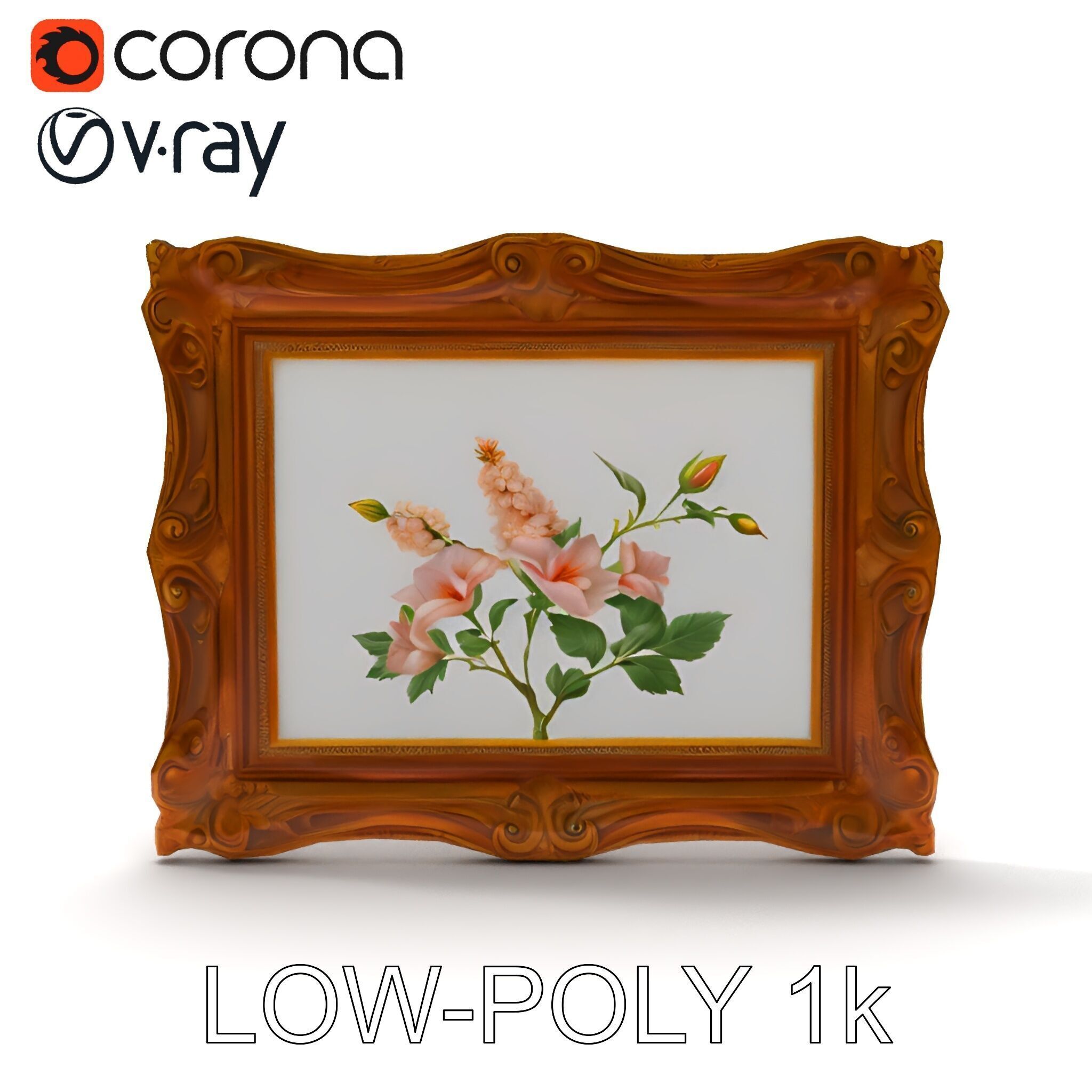 Vintage Ornate Frame with Floral Art Model Pack Low-poly 3D model_34