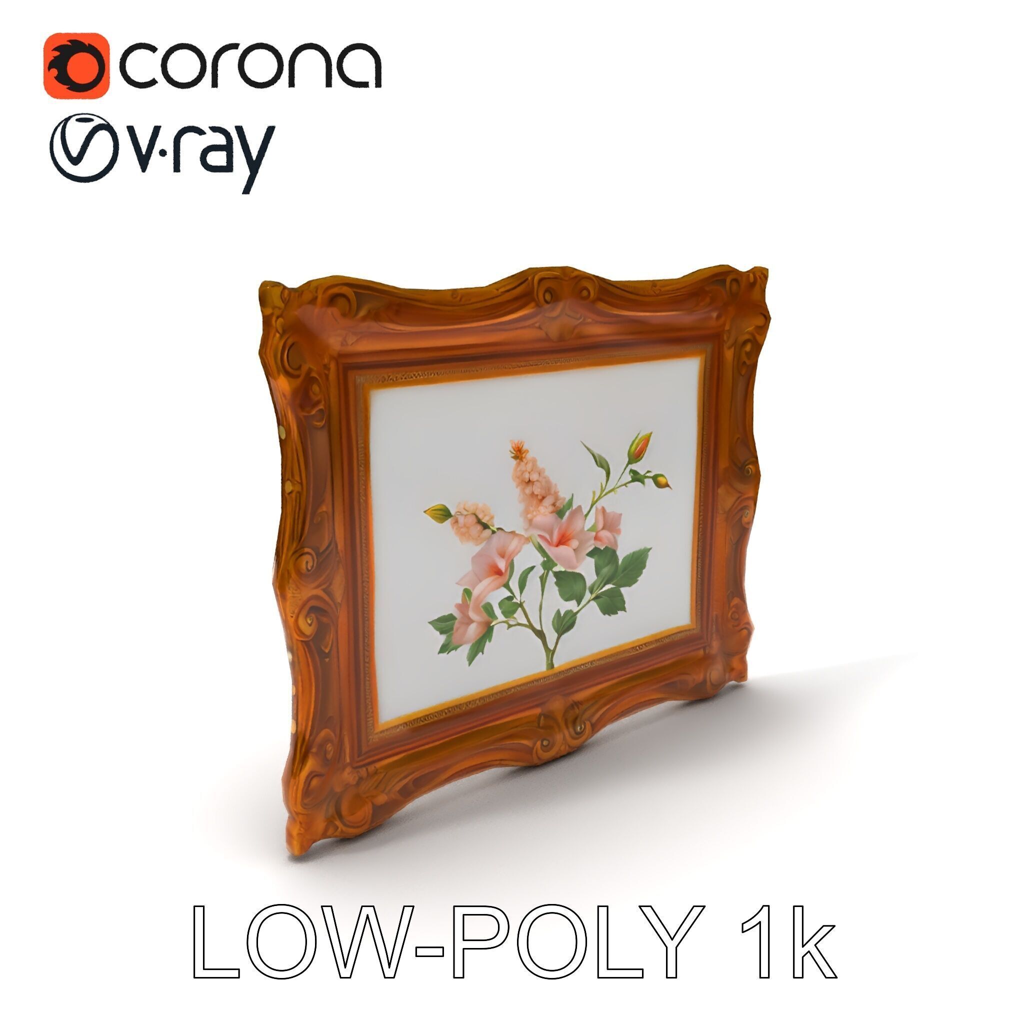 Vintage Ornate Frame with Floral Art Model Pack Low-poly 3D model_30