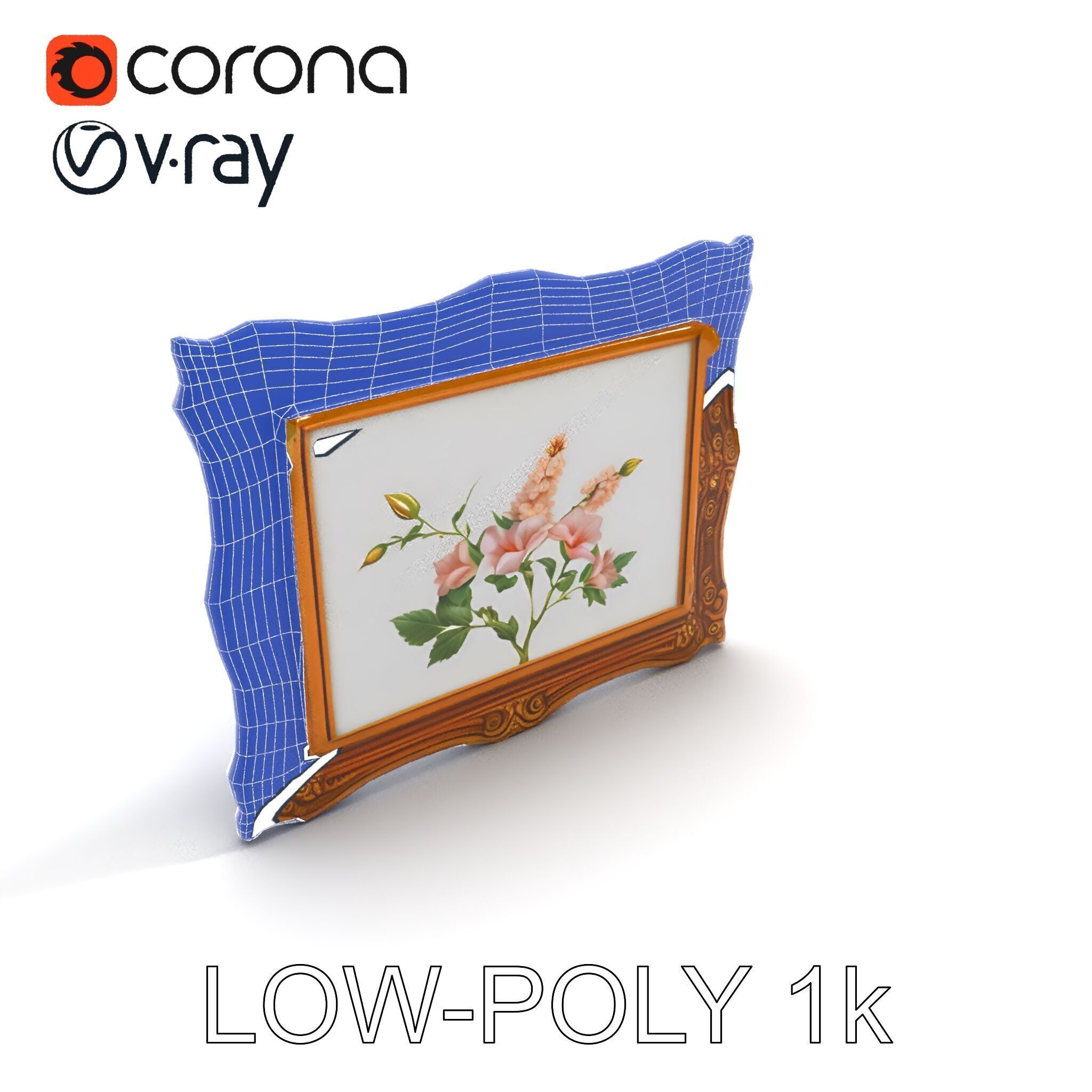 Vintage Ornate Frame with Floral Art Model Pack Low-poly 3D model_22