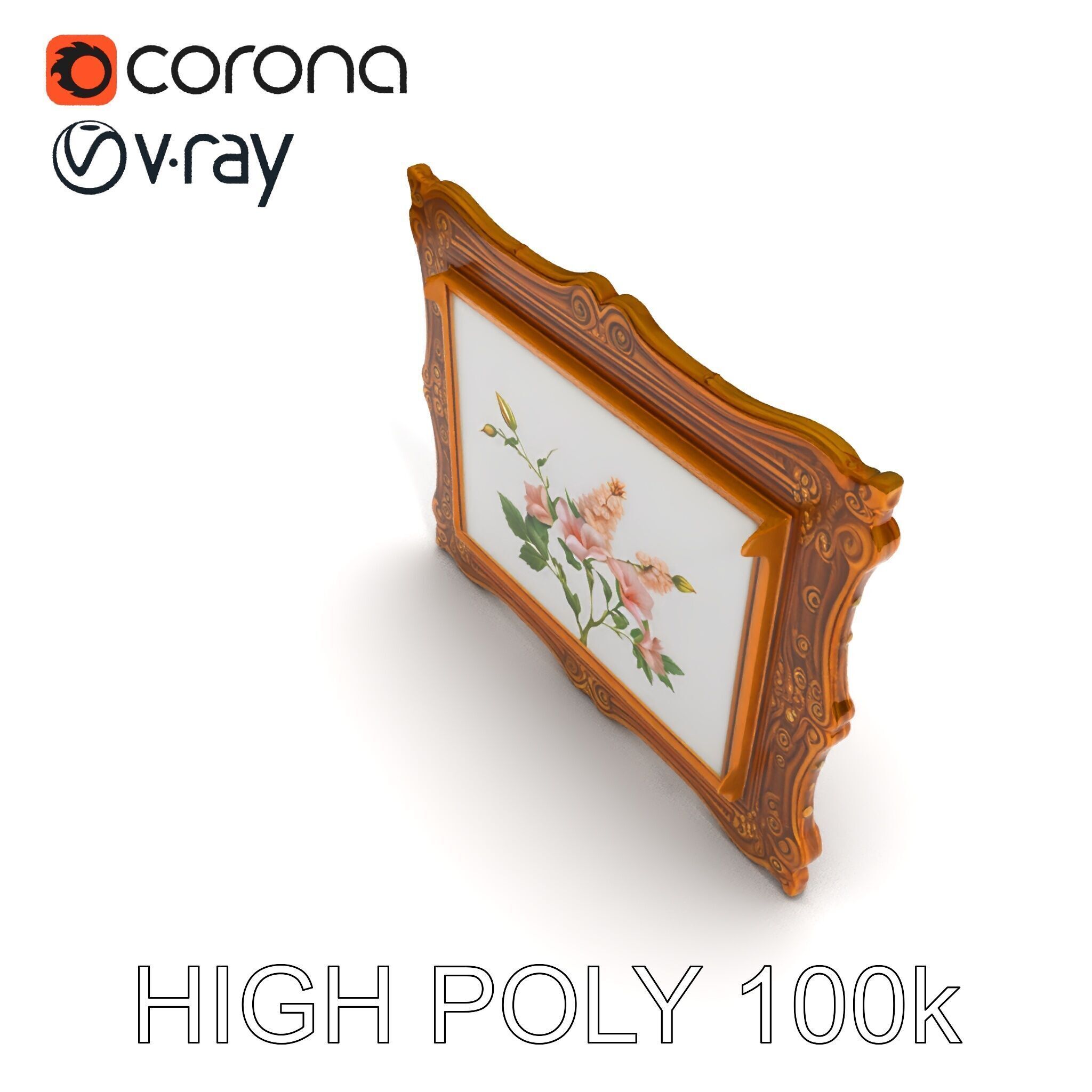 Vintage Ornate Frame with Floral Art Model Pack Low-poly 3D model_17