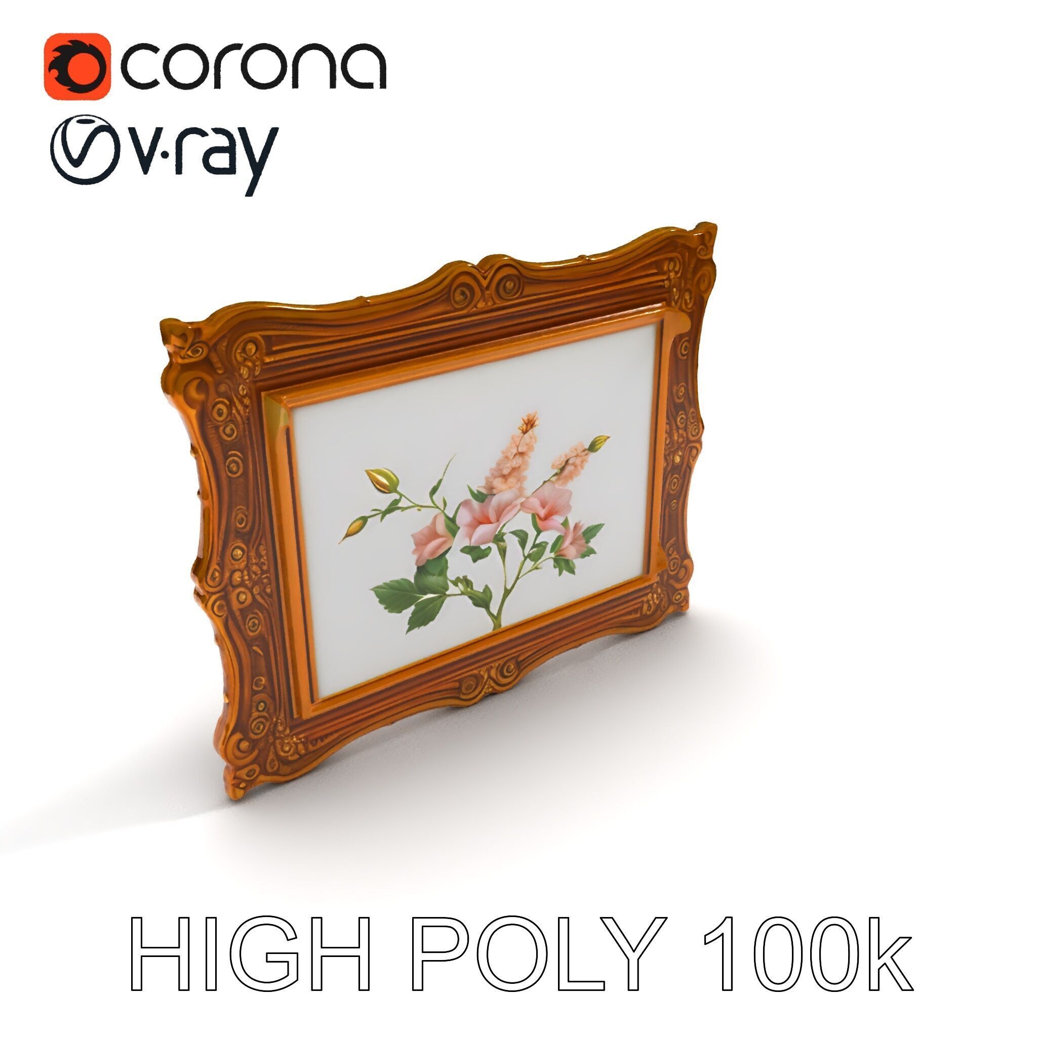 Vintage Ornate Frame with Floral Art Model Pack Low-poly 3D model_14