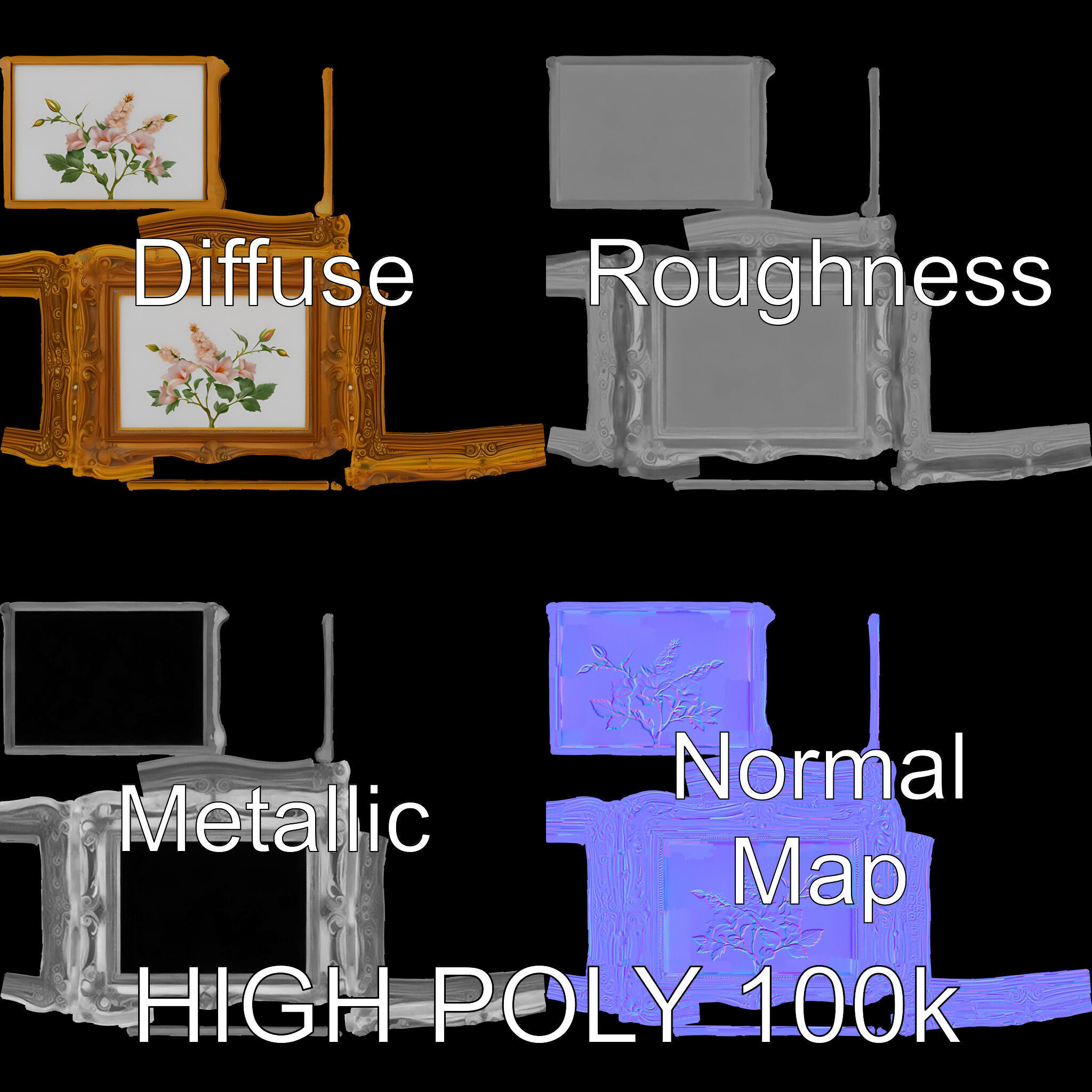 Vintage Ornate Frame with Floral Art Model Pack Low-poly 3D model_2