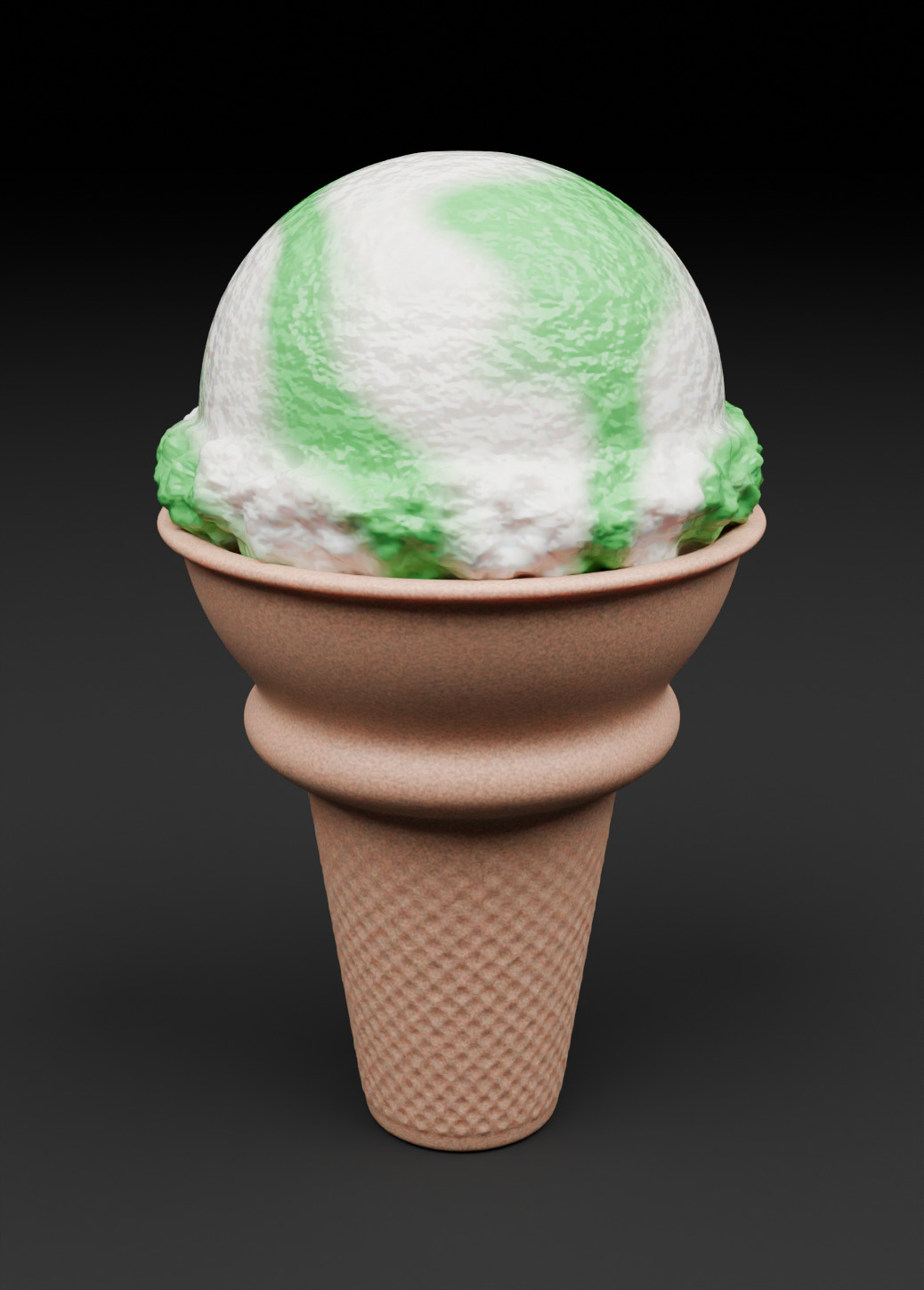 Green Apple Ice Cream Cone 3D Dessert Model 3D model_1