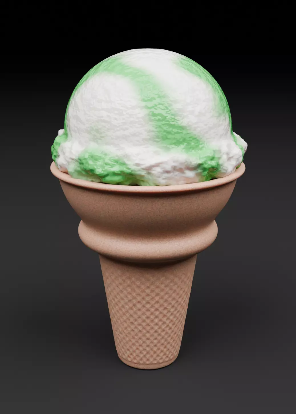 Green Apple Ice Cream Cone 3D Dessert Model 3D model_0