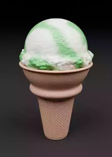 Green Apple Ice Cream Cone 3D Dessert Model
