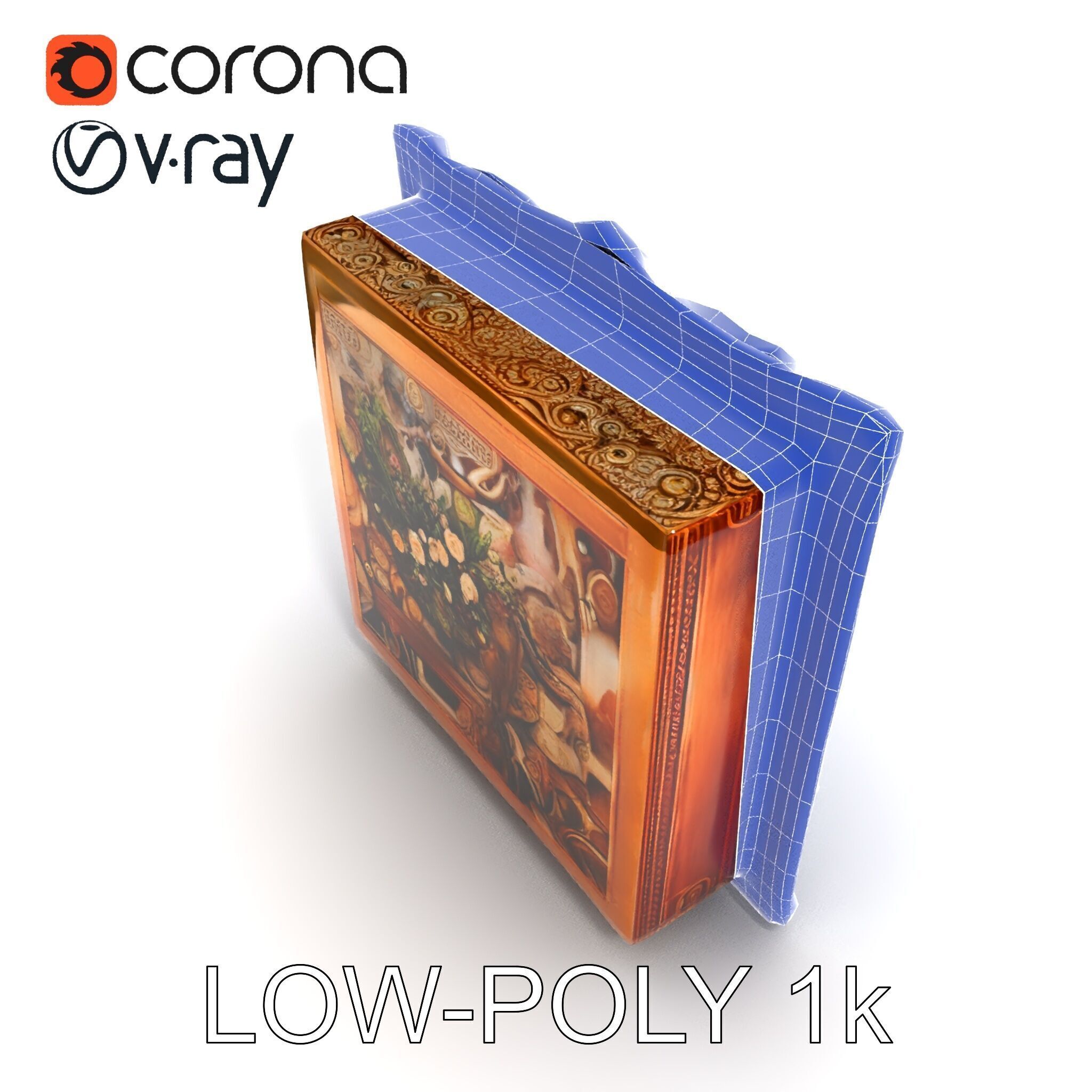 Baroque Ornate Picture Frame Model Pack Low-poly 3D model_12