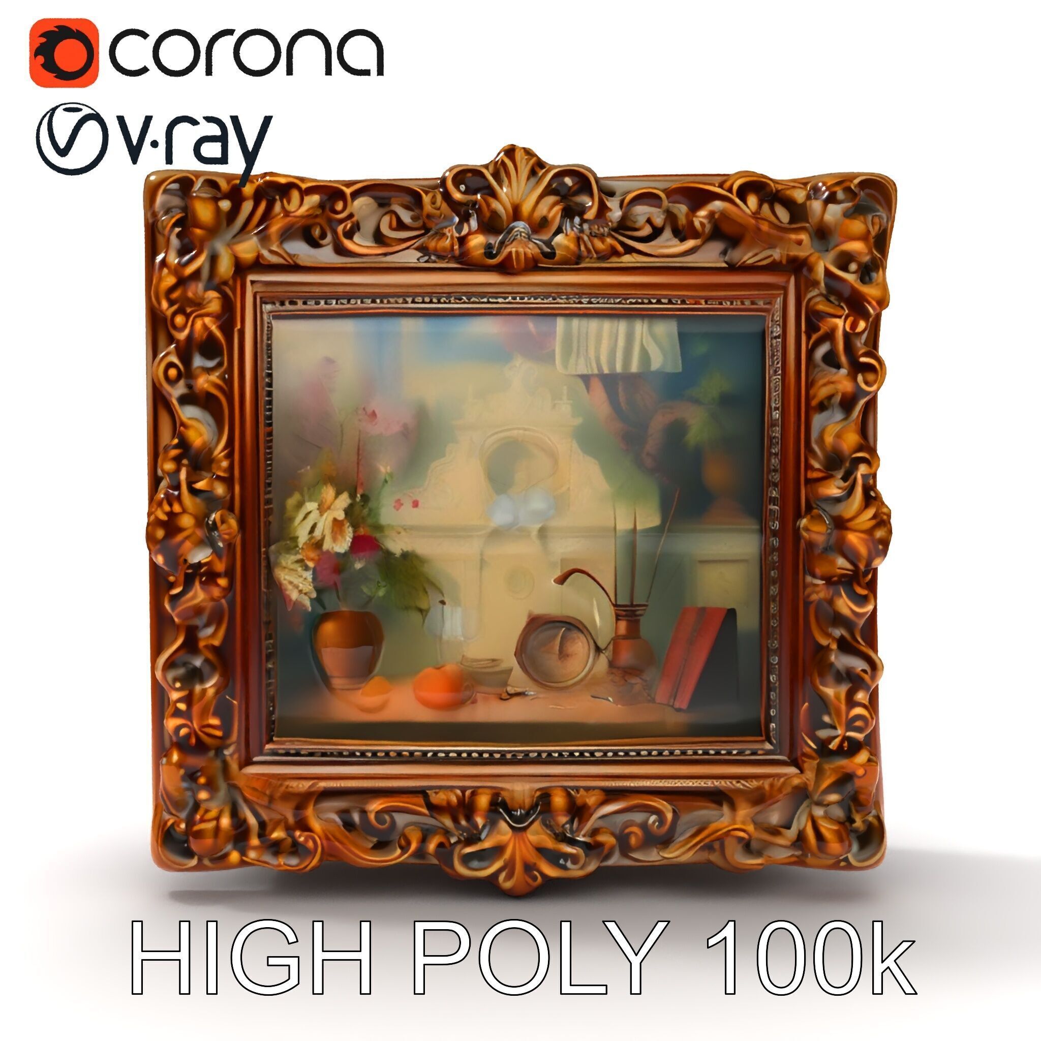 Baroque Ornate Picture Frame Model Pack Low-poly 3D model_34