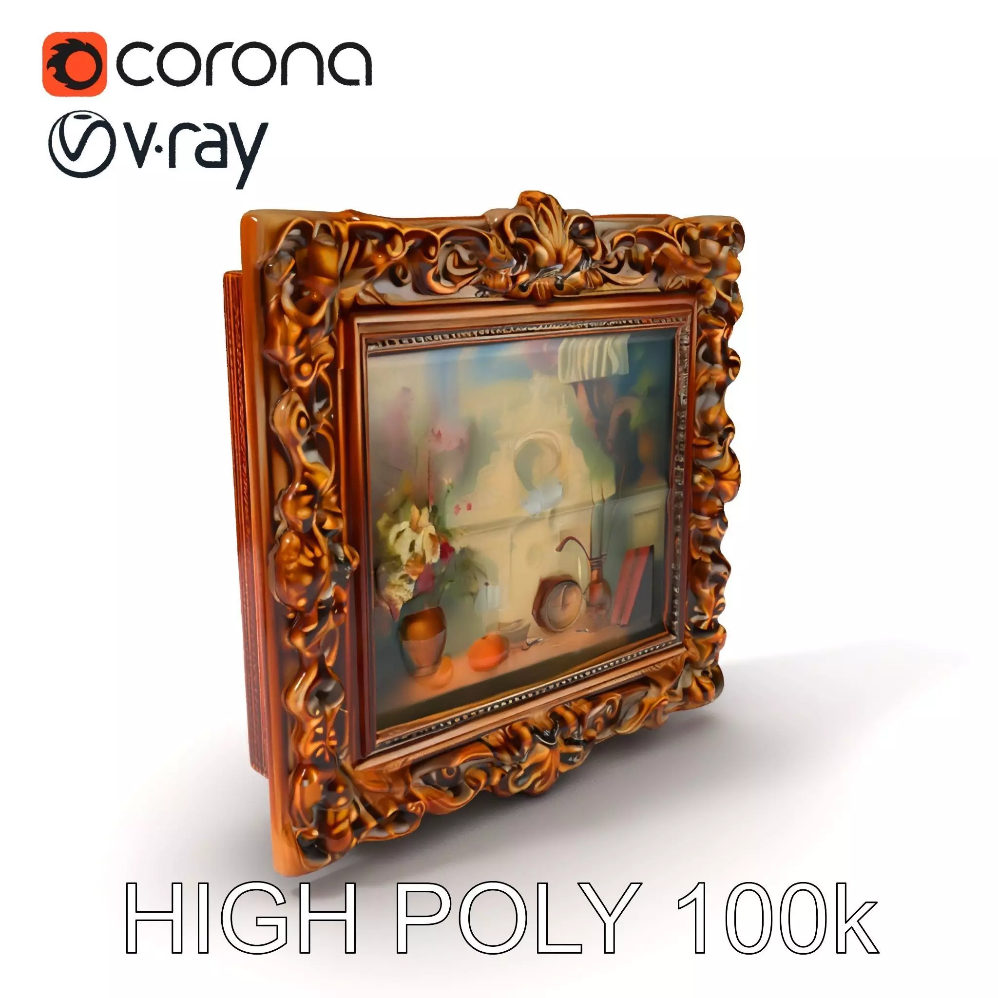 Baroque Ornate Picture Frame Model Pack Low-poly 3D model_0