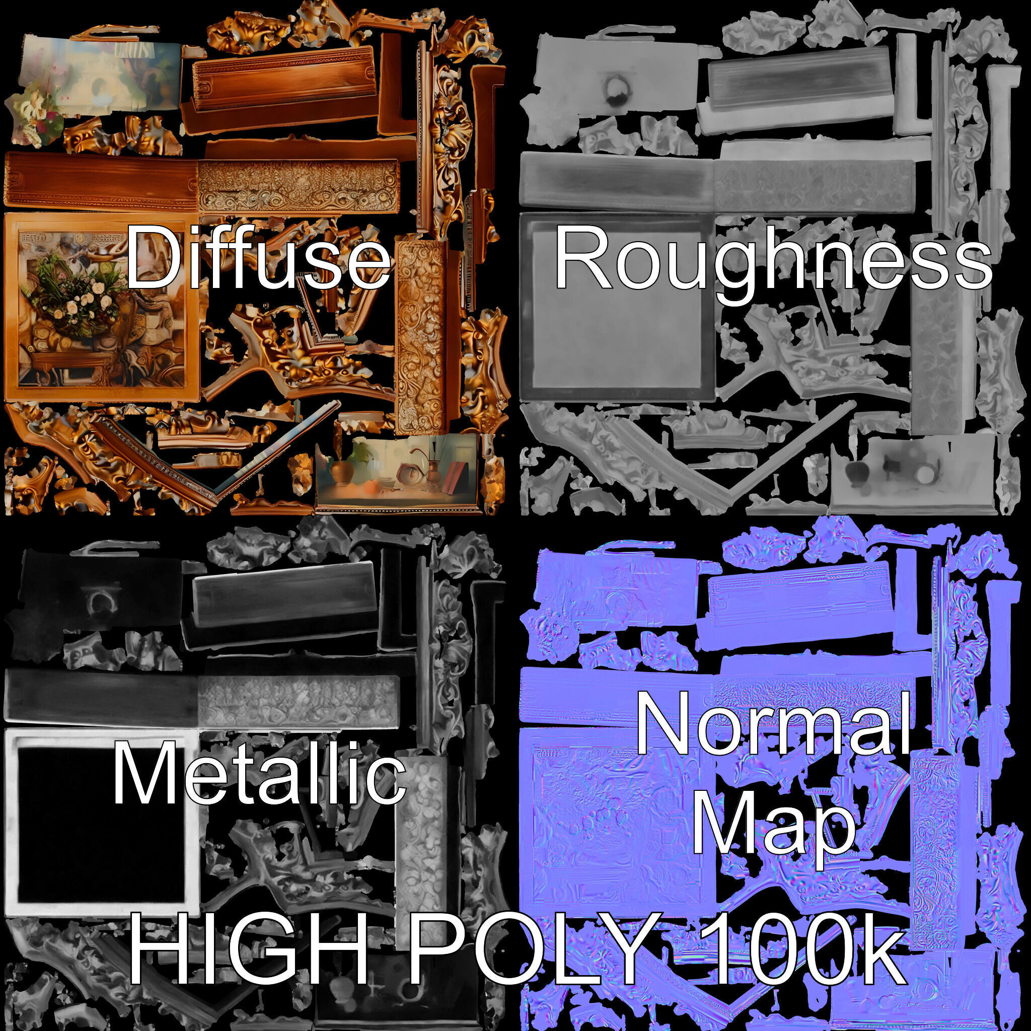 Baroque Ornate Picture Frame Model Pack Low-poly 3D model_2