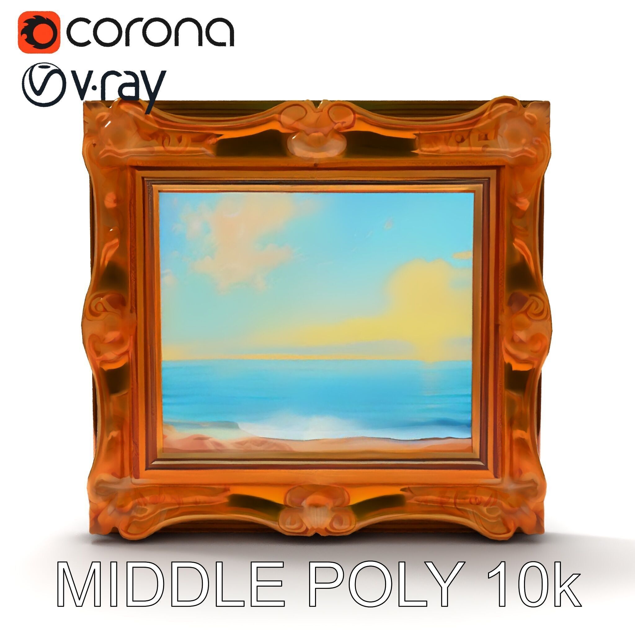 Ornate Gold Frame with Ocean Scene Model Pack Low-poly 3D model_22