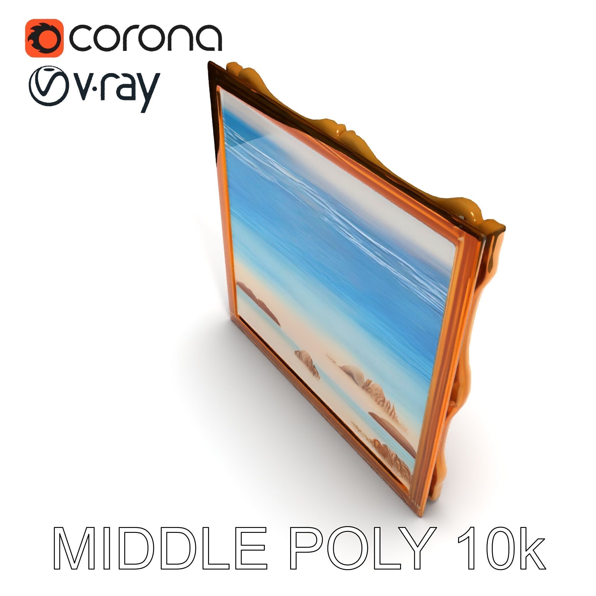 Ornate Gold Frame with Ocean Scene Model Pack Low-poly 3D model_25