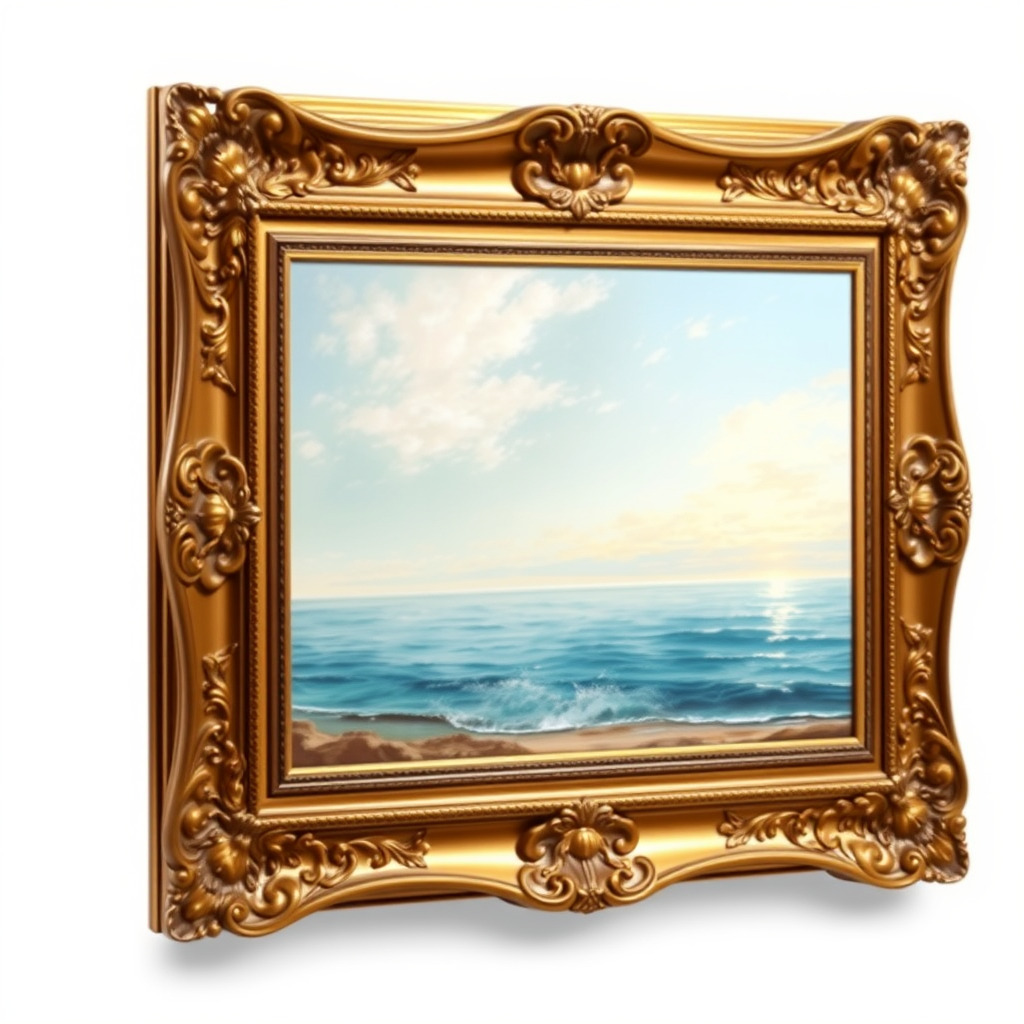 Ornate Gold Frame with Ocean Scene Model Pack Low-poly 3D model_4