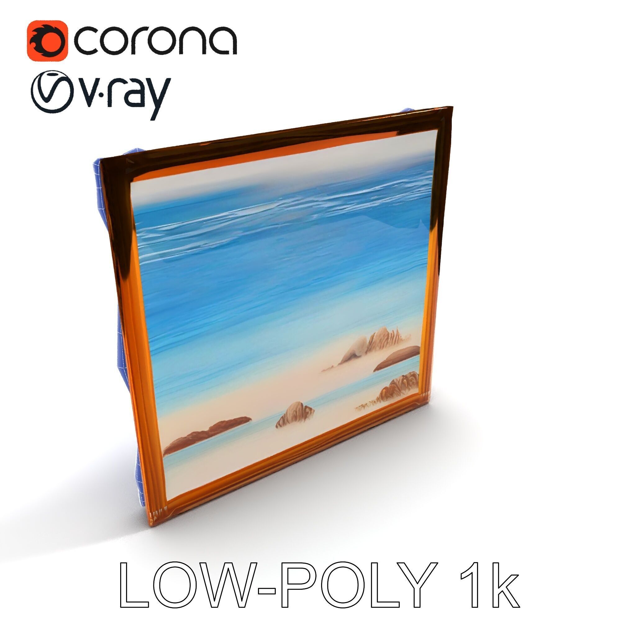 Ornate Gold Frame with Ocean Scene Model Pack Low-poly 3D model_16