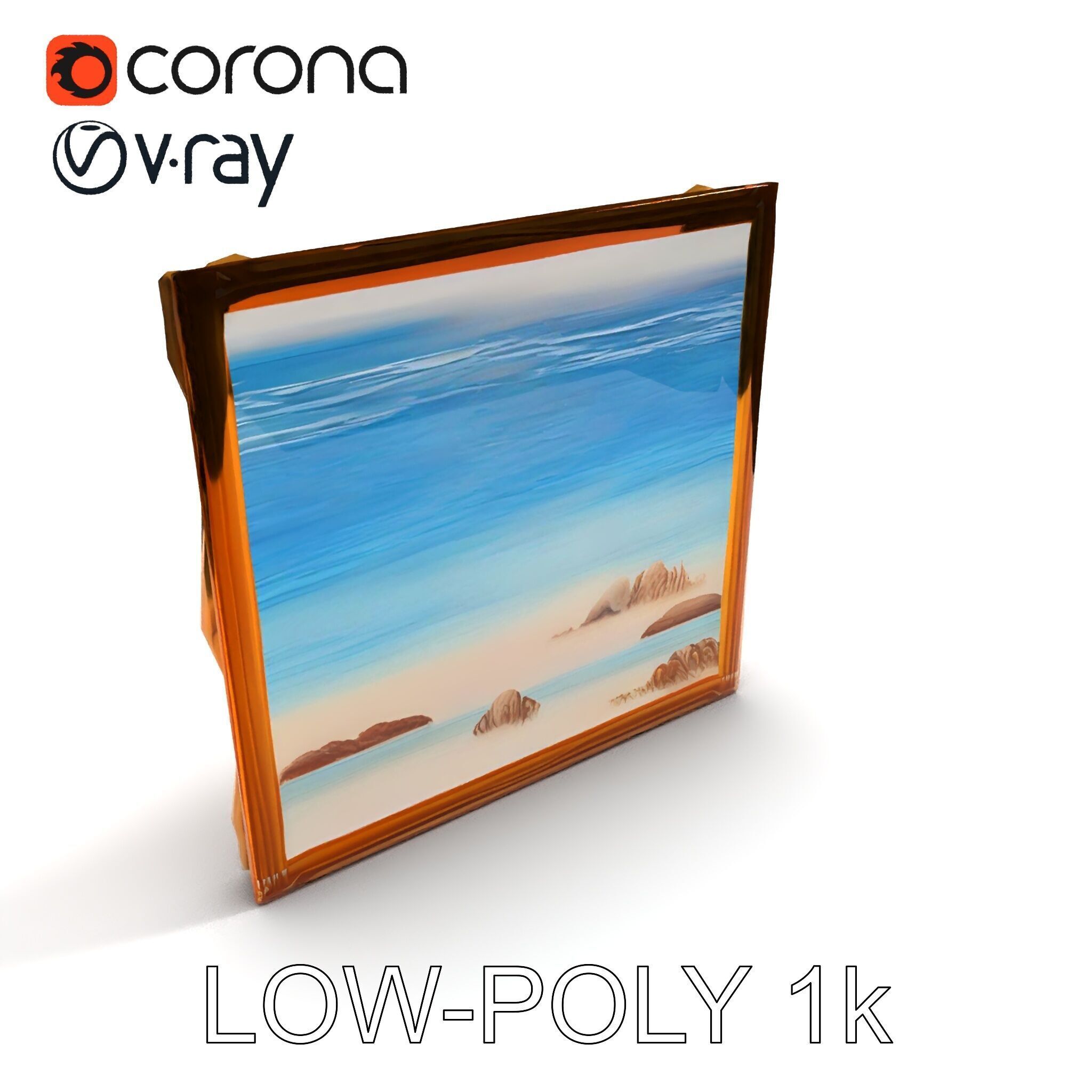 Ornate Gold Frame with Ocean Scene Model Pack Low-poly 3D model_33