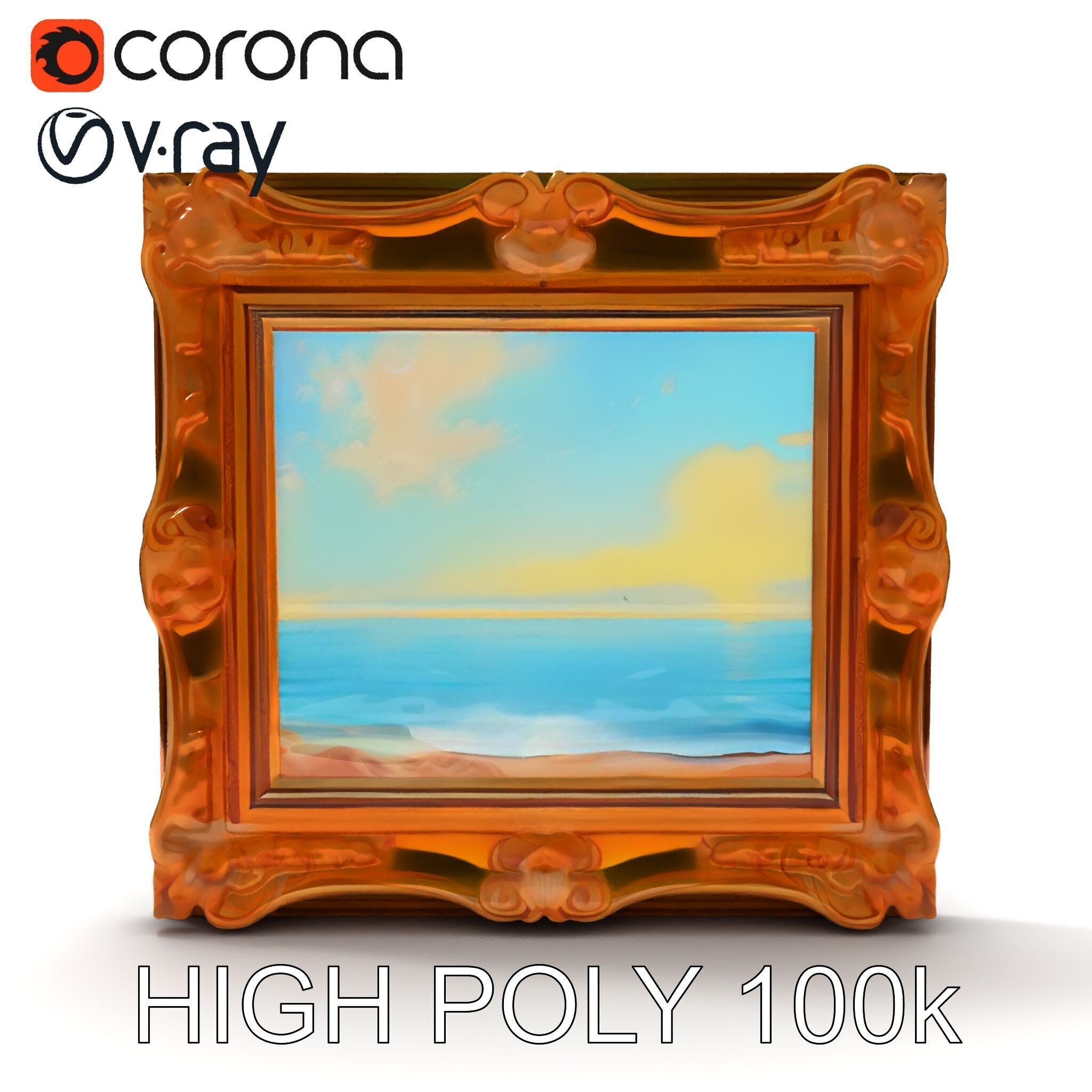 Ornate Gold Frame with Ocean Scene Model Pack Low-poly 3D model_31
