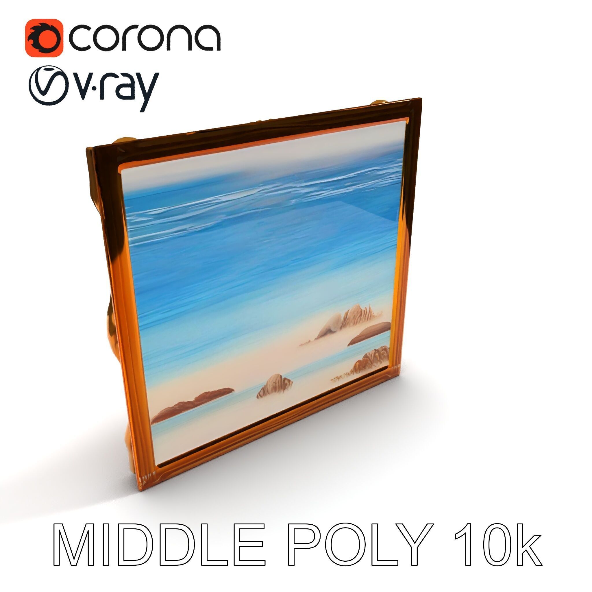 Ornate Gold Frame with Ocean Scene Model Pack Low-poly 3D model_19