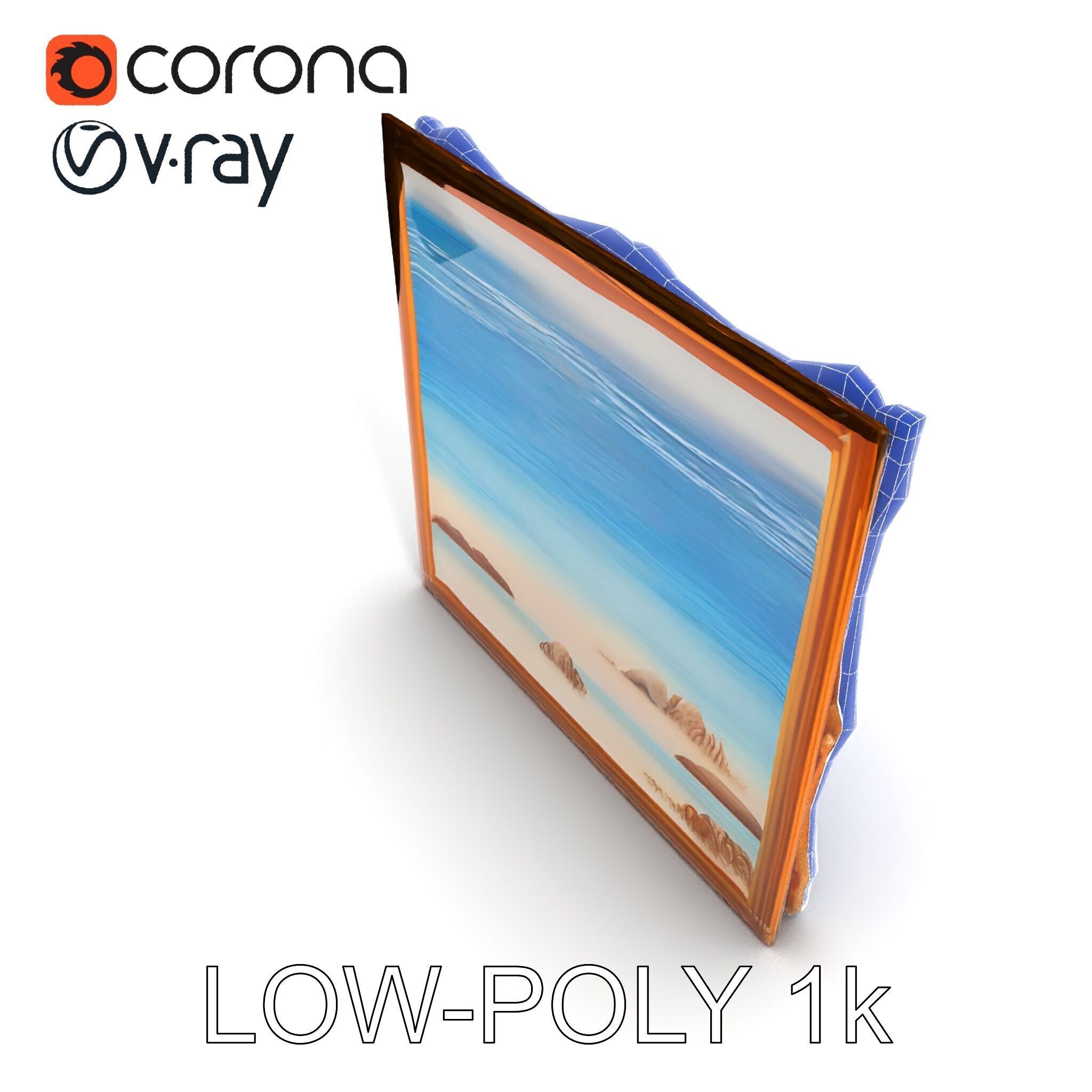 Ornate Gold Frame with Ocean Scene Model Pack Low-poly 3D model_18