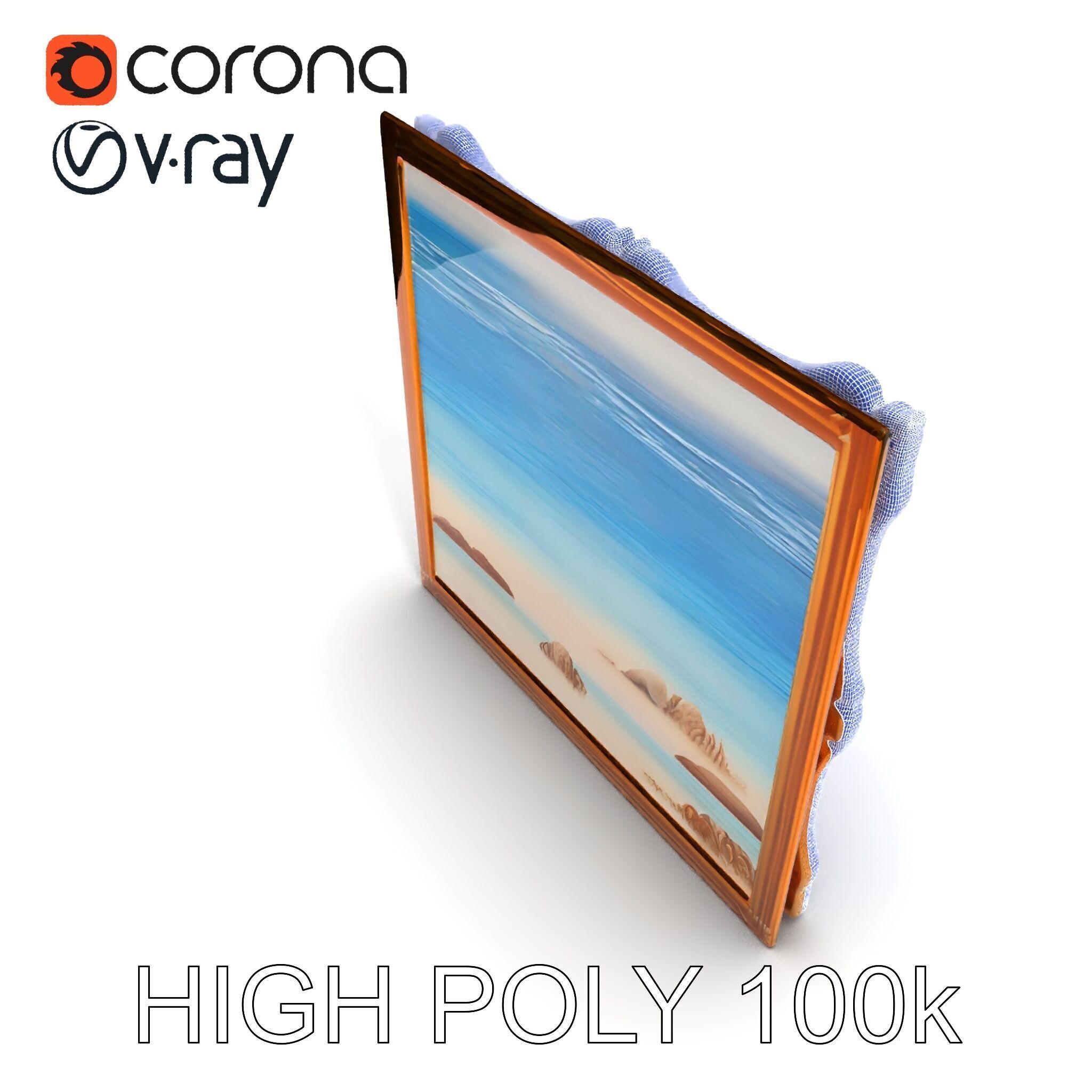 Ornate Gold Frame with Ocean Scene Model Pack Low-poly 3D model_35