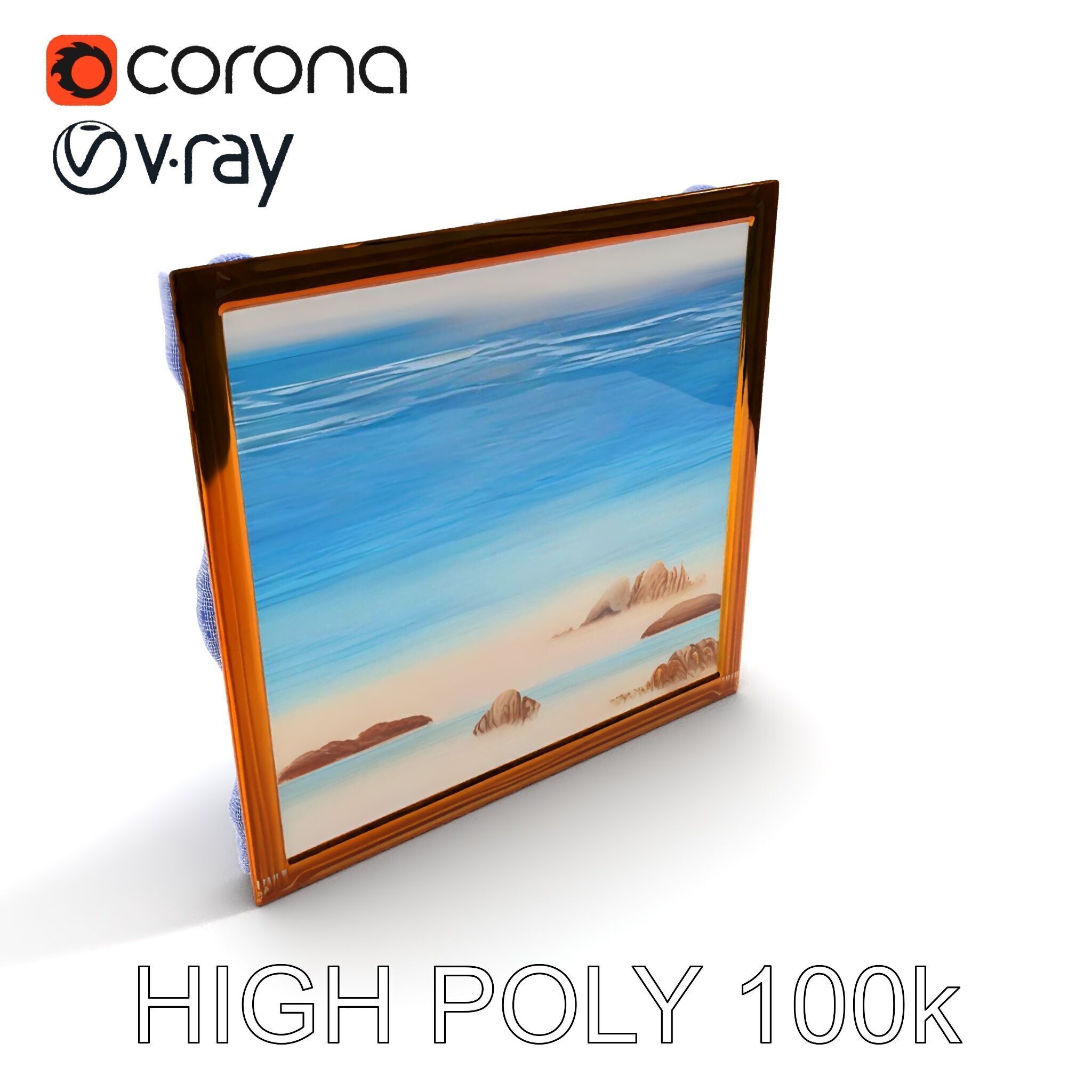Ornate Gold Frame with Ocean Scene Model Pack Low-poly 3D model_11