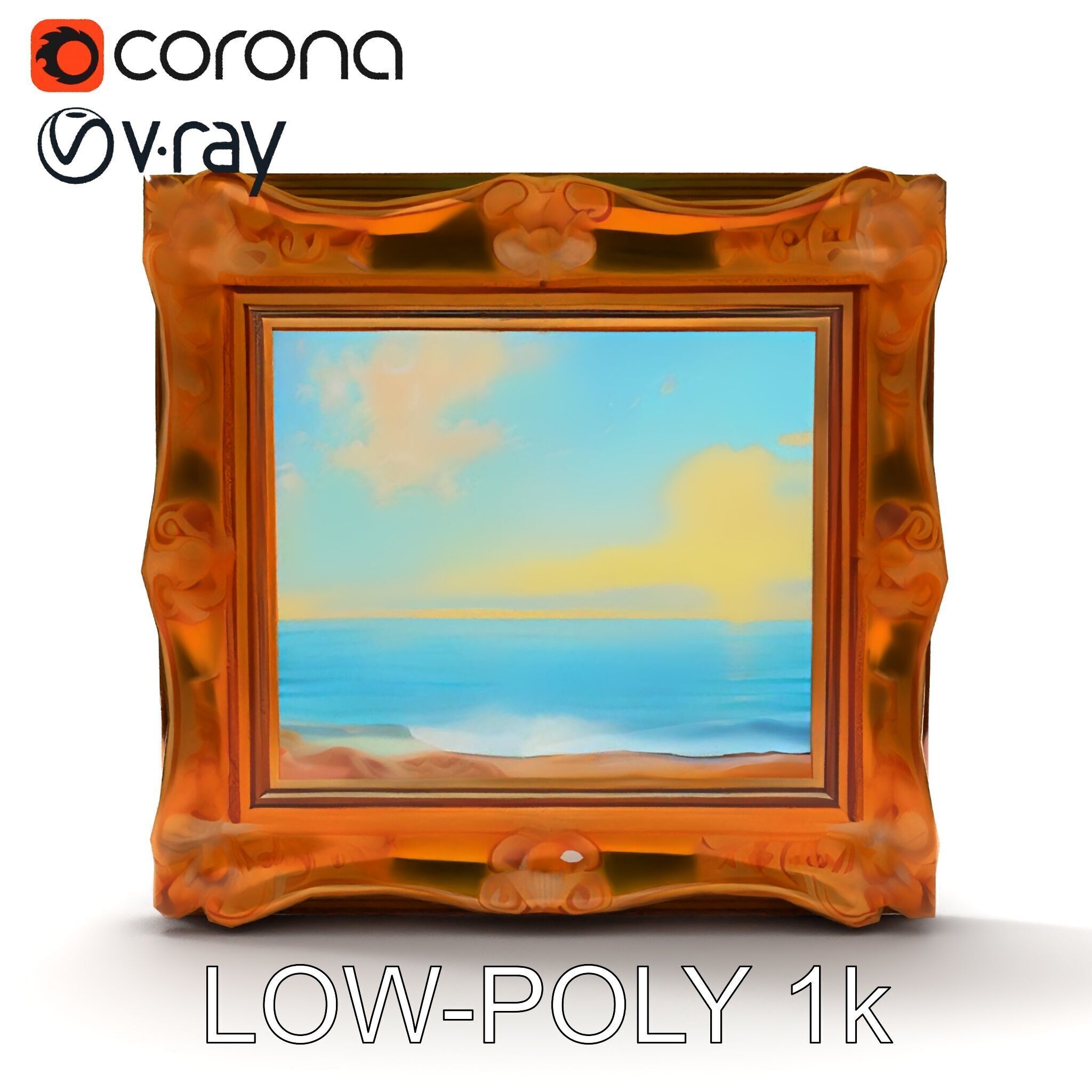 Ornate Gold Frame with Ocean Scene Model Pack Low-poly 3D model_26