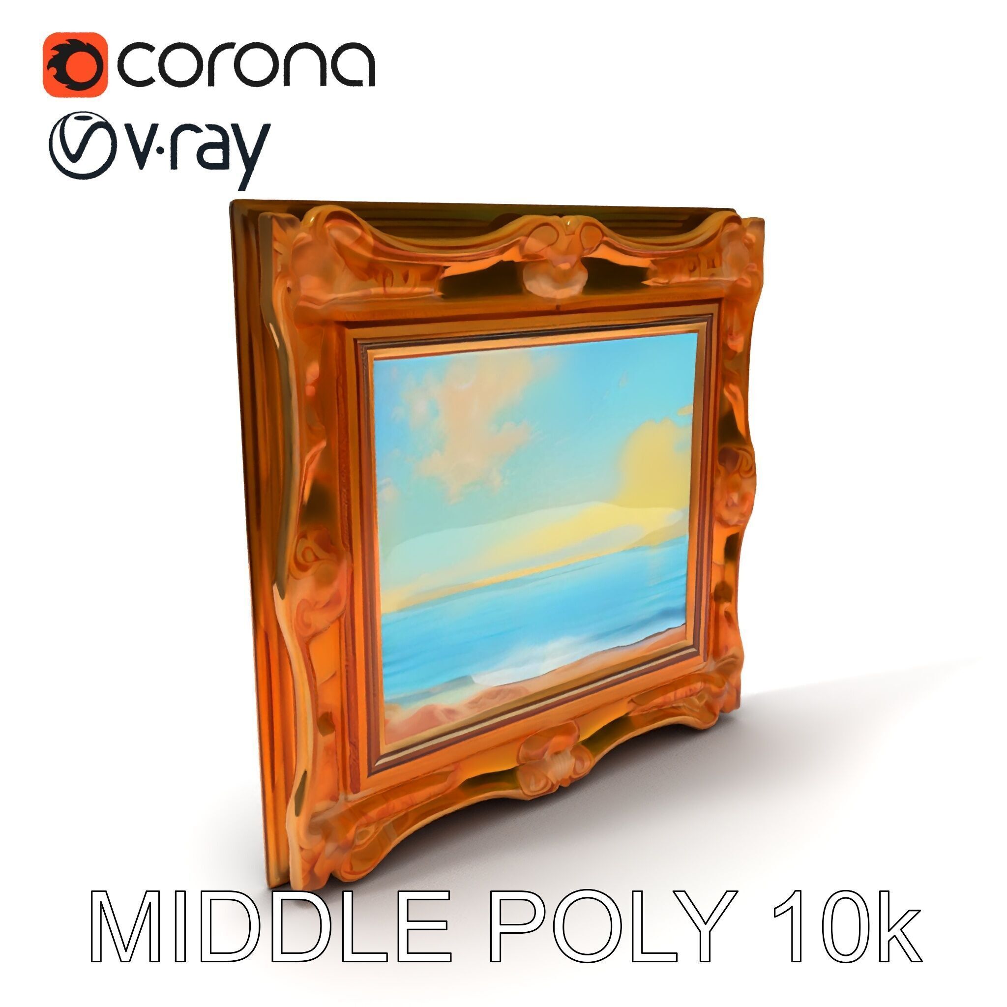Ornate Gold Frame with Ocean Scene Model Pack Low-poly 3D model_15