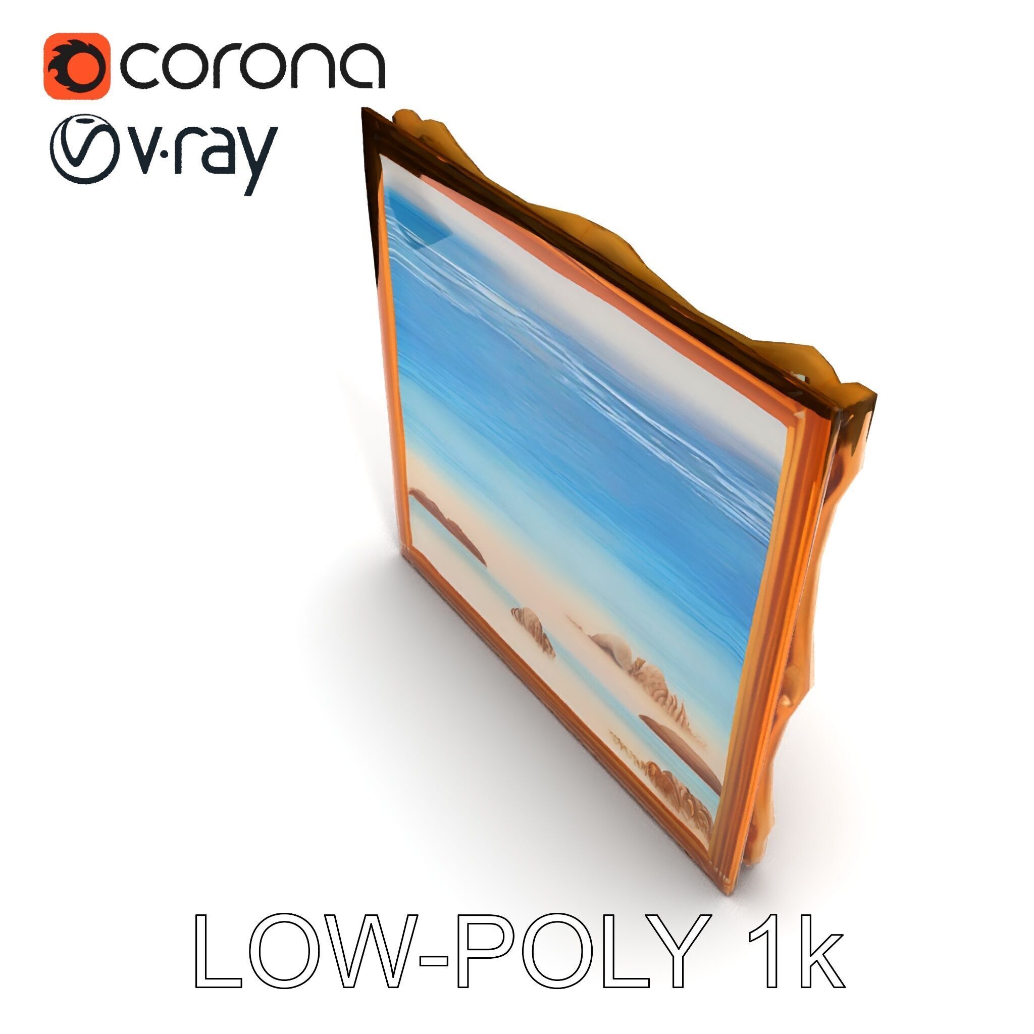 Ornate Gold Frame with Ocean Scene Model Pack Low-poly 3D model_13