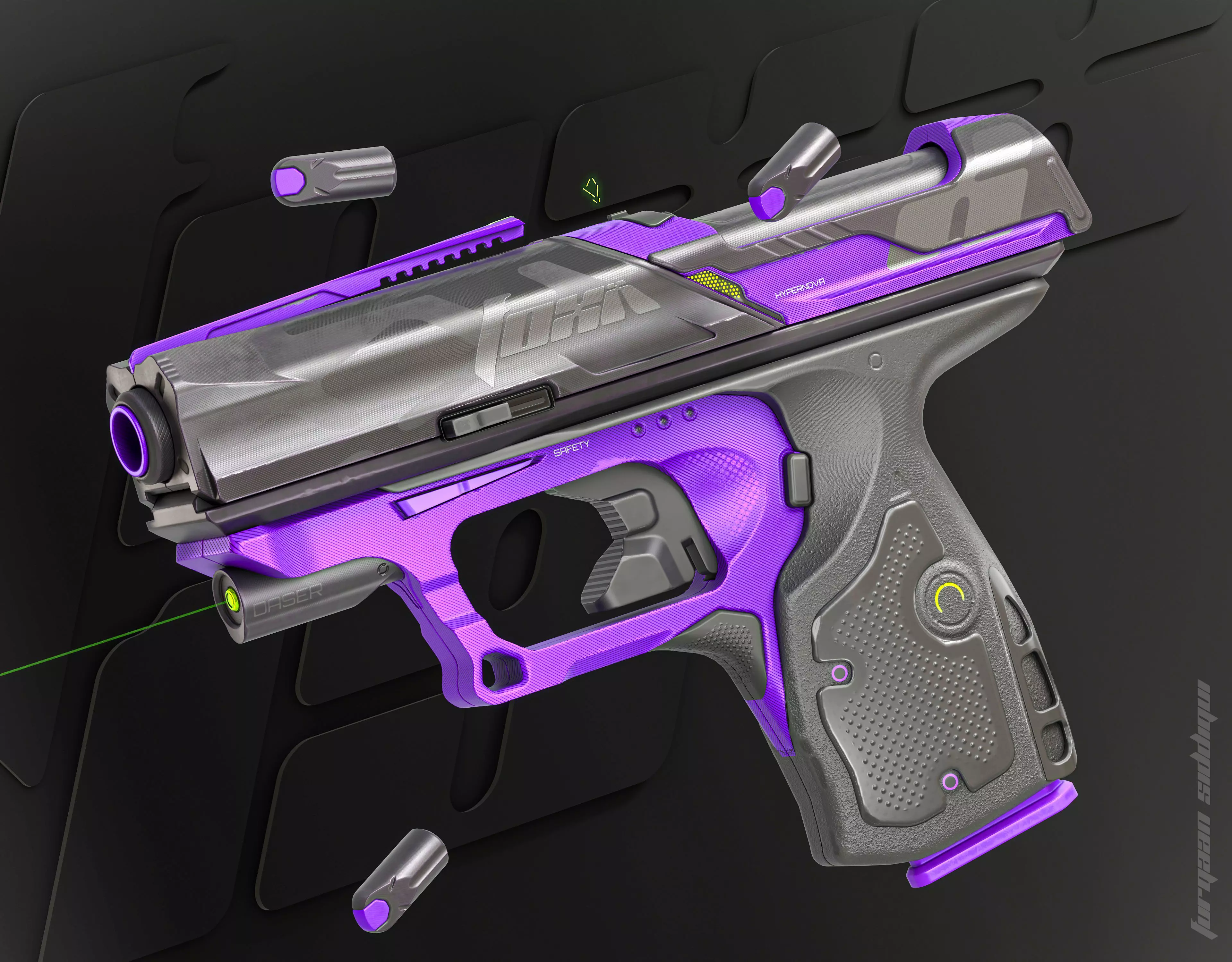 Foxx-19 Sci-fi Concept Pistol PBR Low-poly 3D model_0