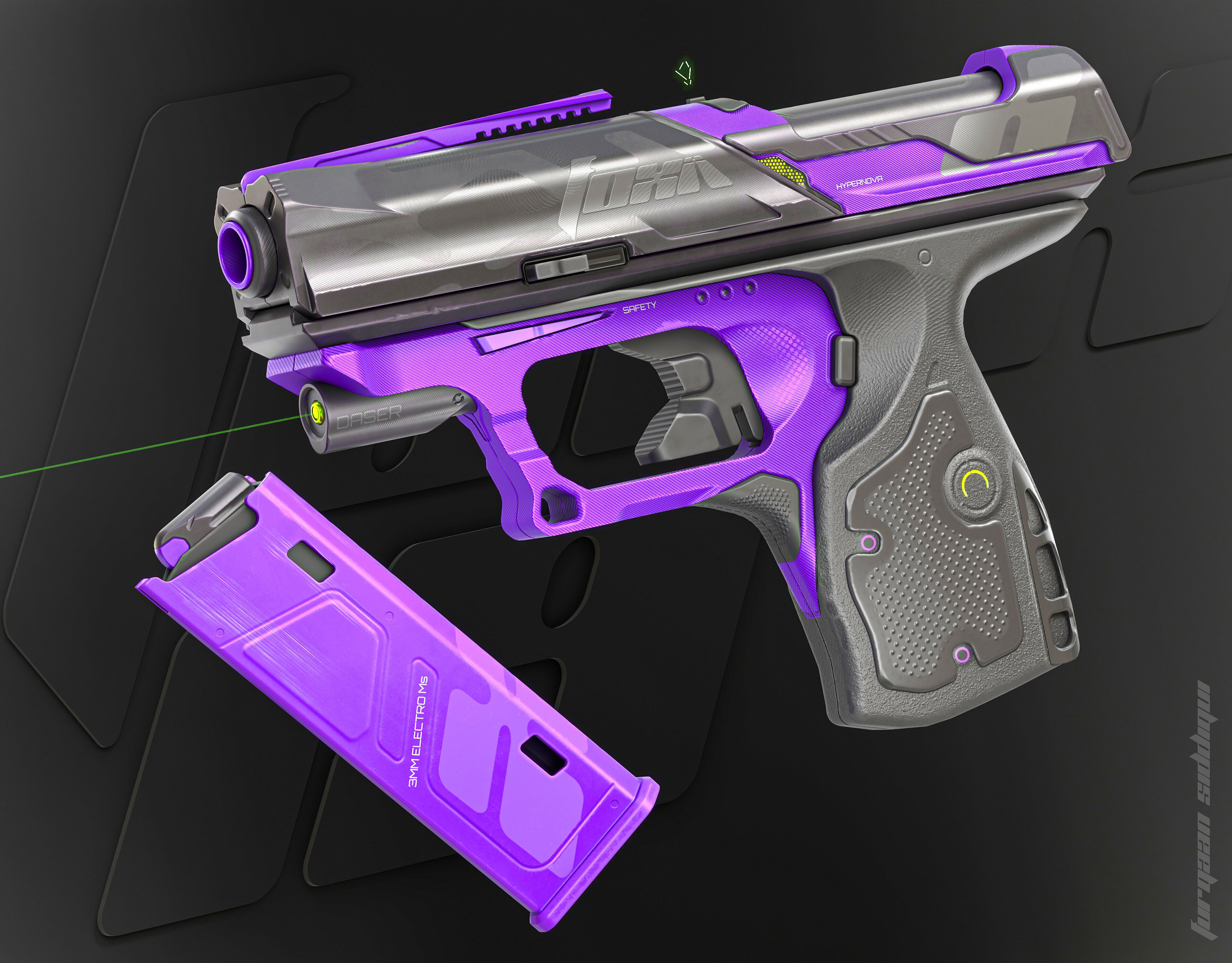 Foxx-19 Sci-fi Concept Pistol PBR Low-poly 3D model_1