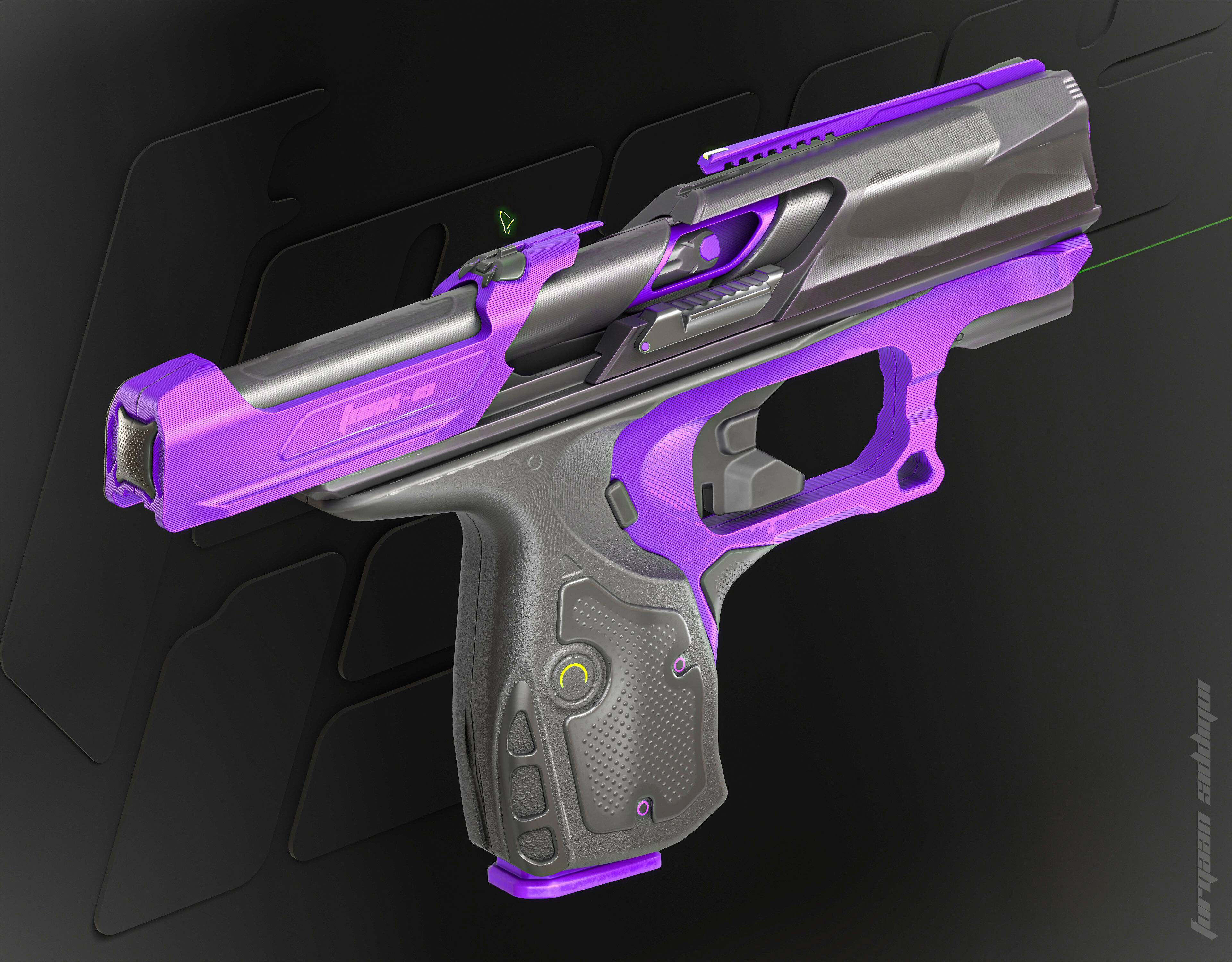 Foxx-19 Sci-fi Concept Pistol PBR Low-poly 3D model_4